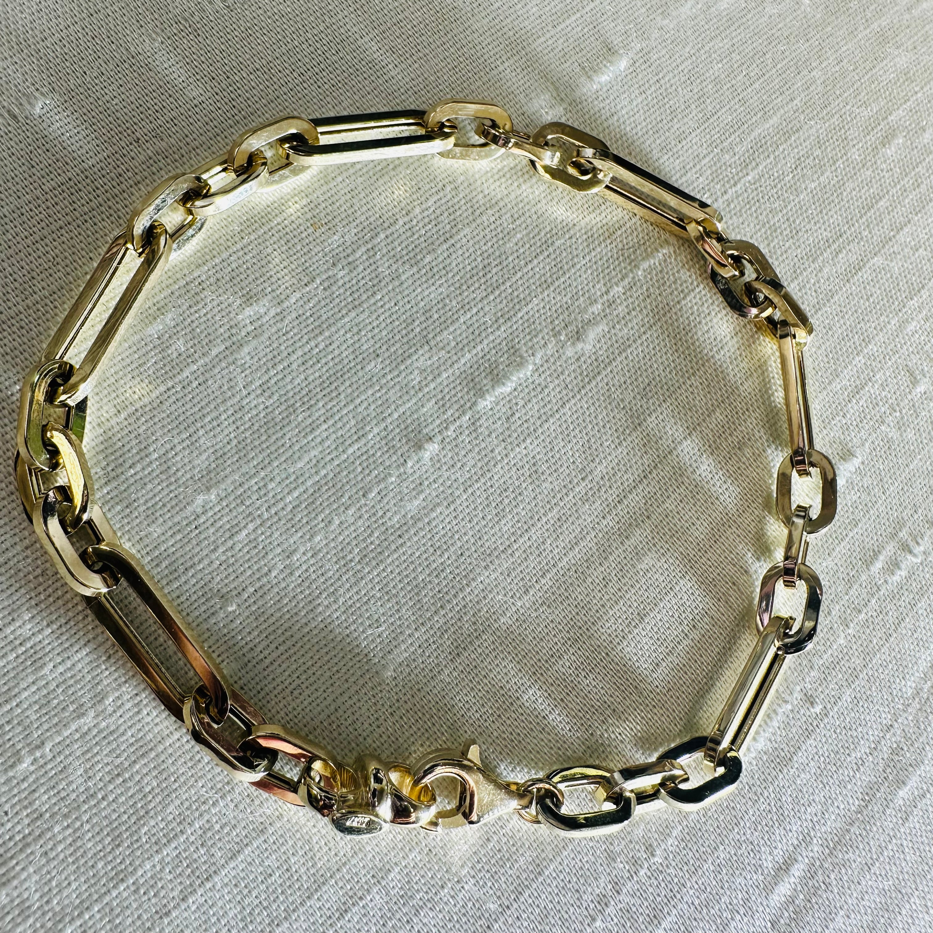 14K 3.99mm Yellow Gold Paper Clip Mix 7.85" Bracelet