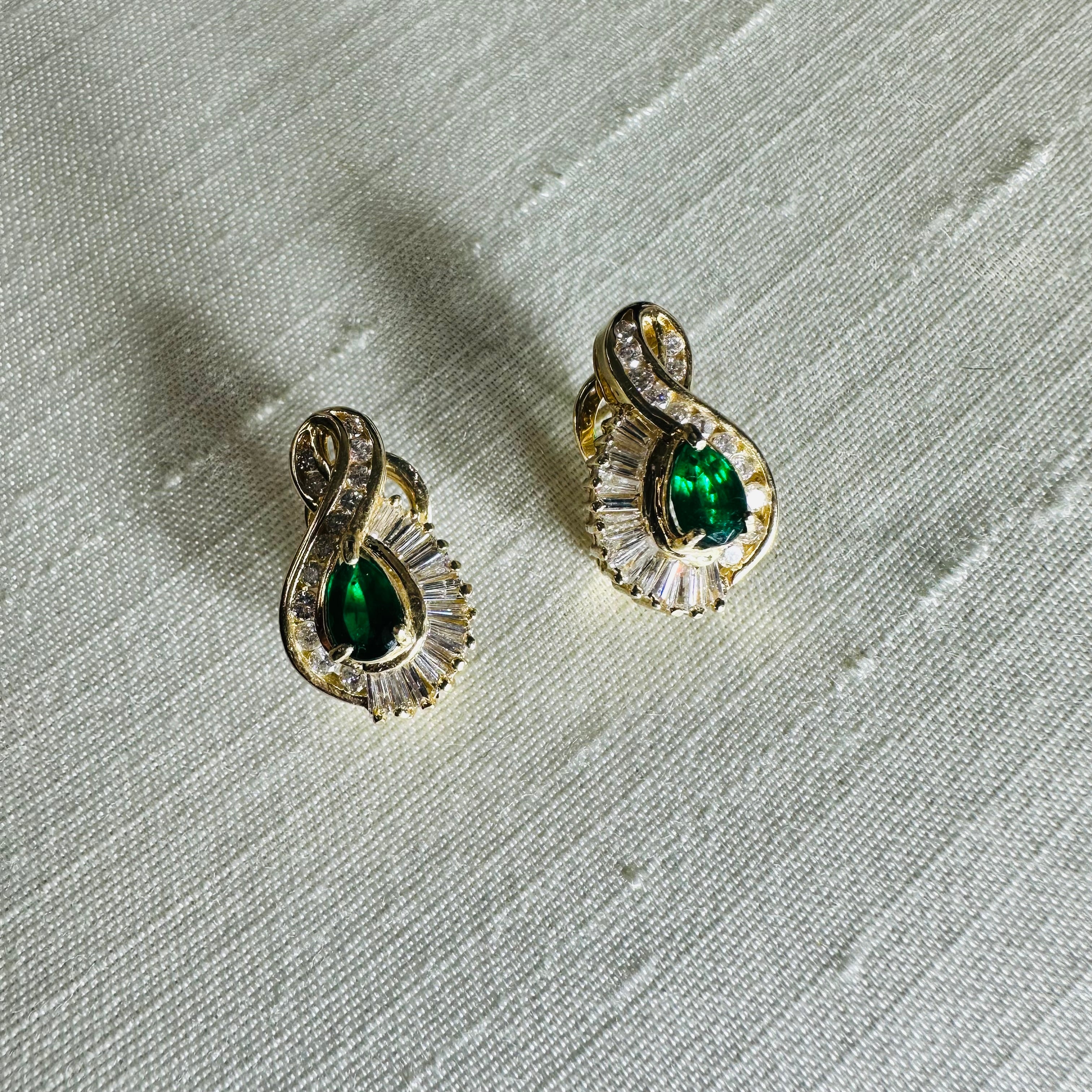14K Emerald Diamond Earrings