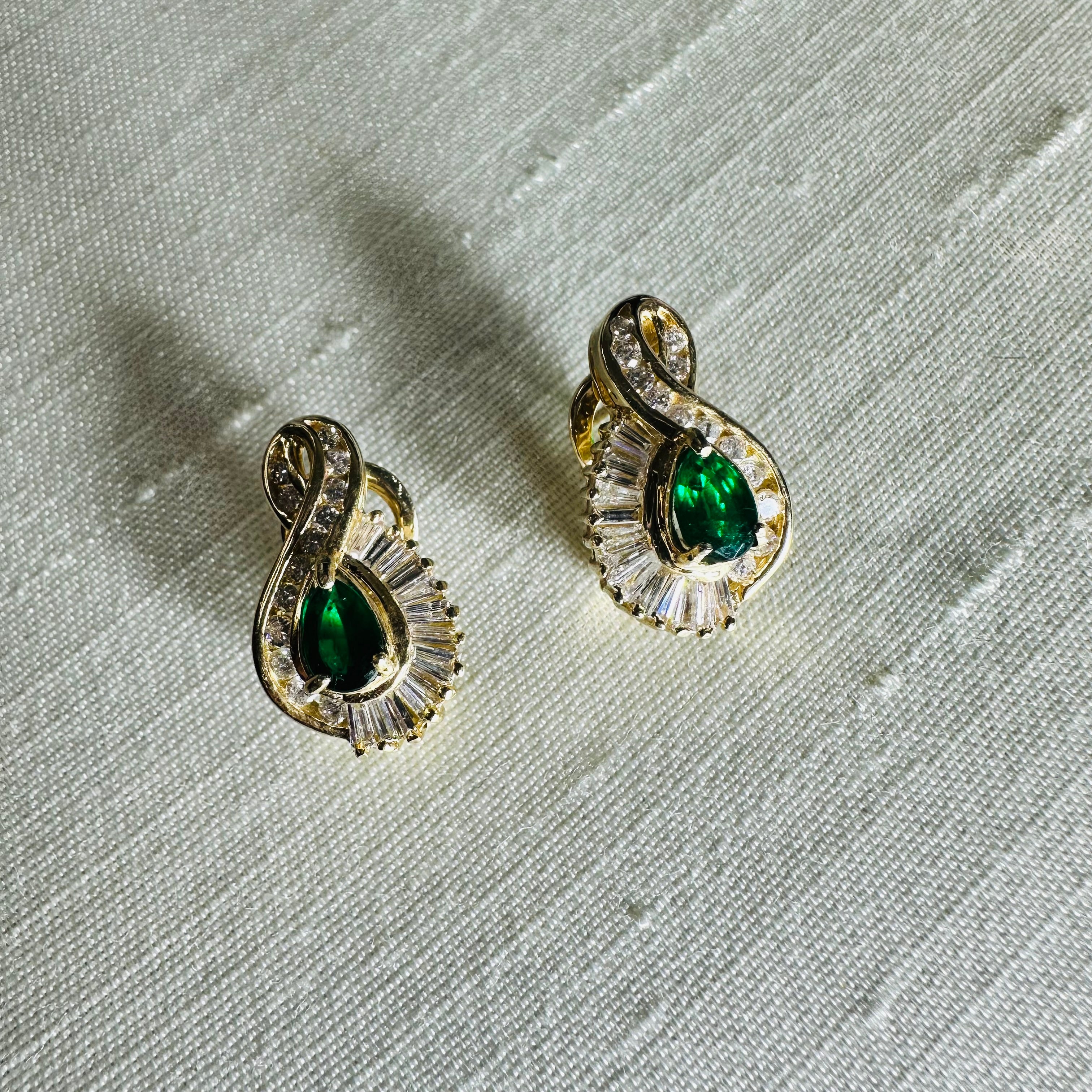 14K Emerald Diamond Earrings