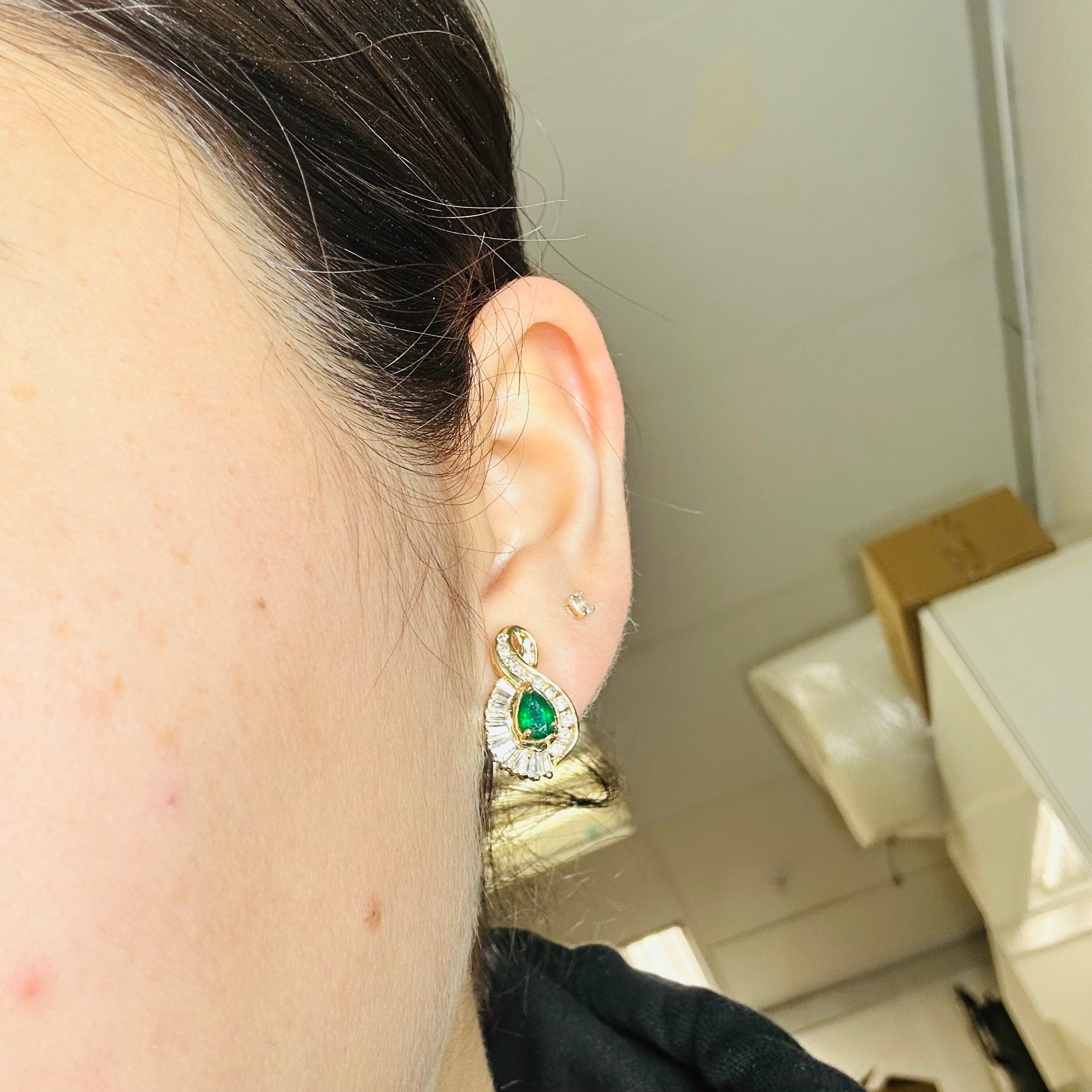 14K Emerald Diamond Earrings