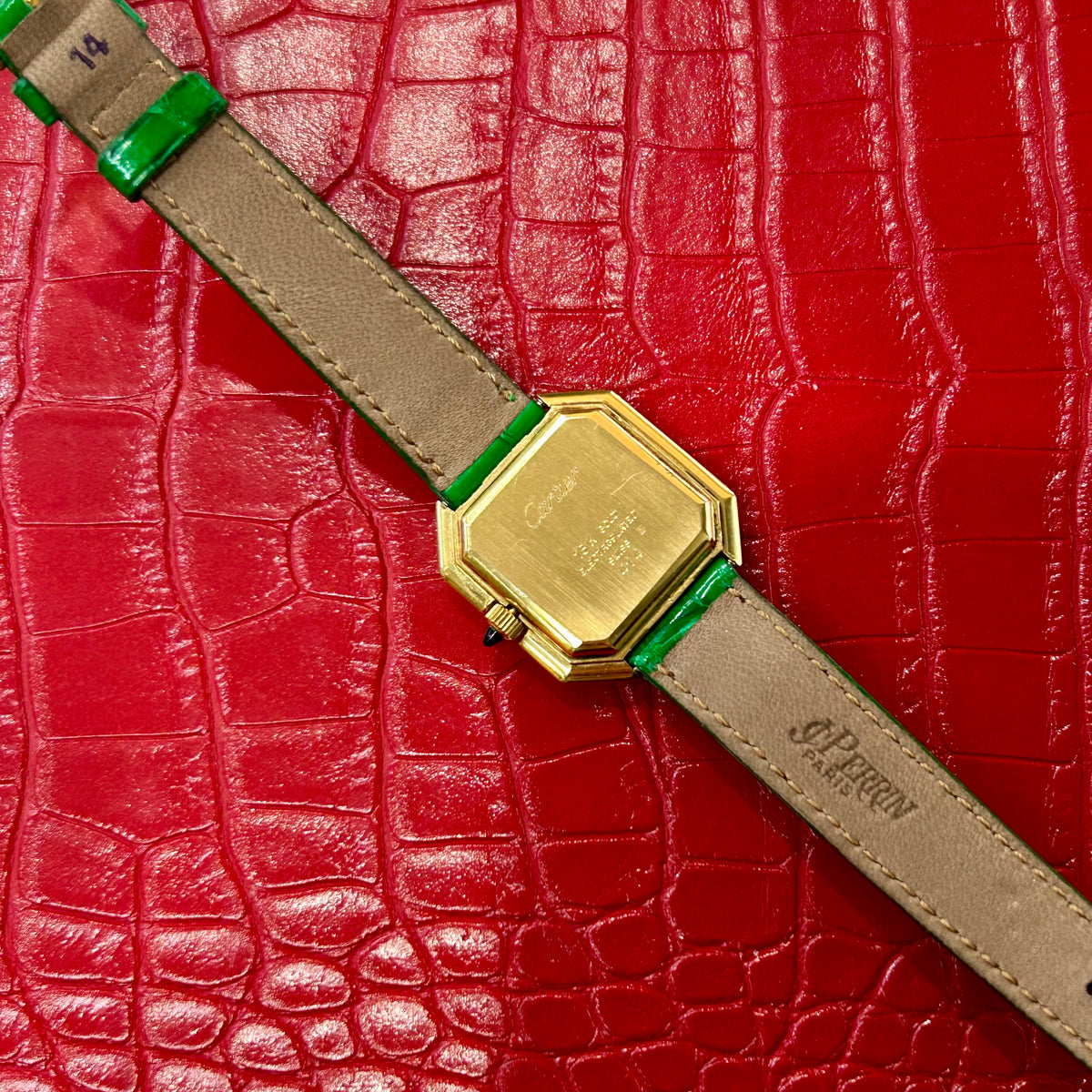 Vintage Cartier Ceinture | Ref 414 | 27mm | 18k plated | Green Leather Strap