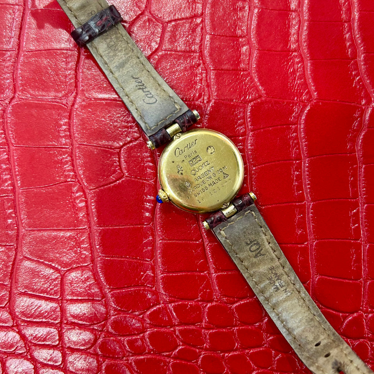 Vintage Cartier Vendome | Ref 121473 | 24mm | 18k Gold plated | Burgundy Original Strap