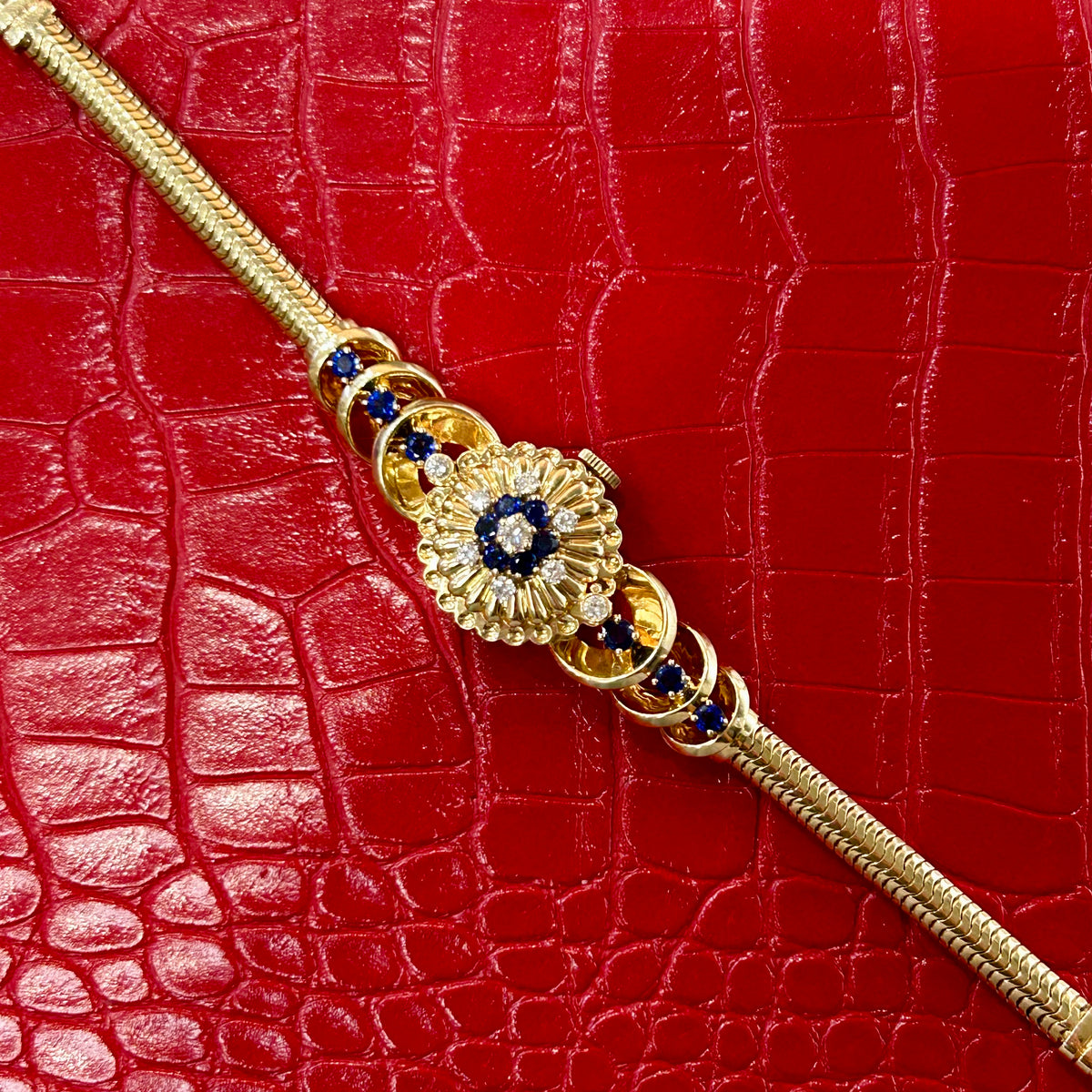 Vintage Tiffany & Co Cocktail Watch | 20mm | 14k Yellow Gold | Diamonds & Blue Sapphires