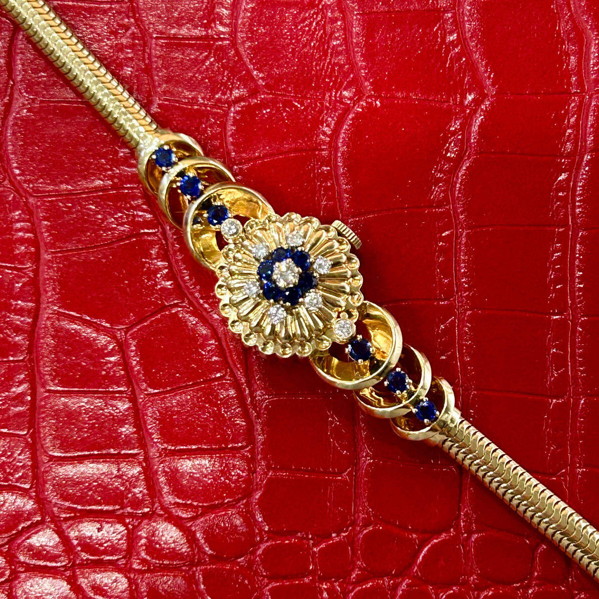 Vintage Tiffany & Co Cocktail Watch | 20mm | 14k Yellow Gold | Diamonds & Blue Sapphires