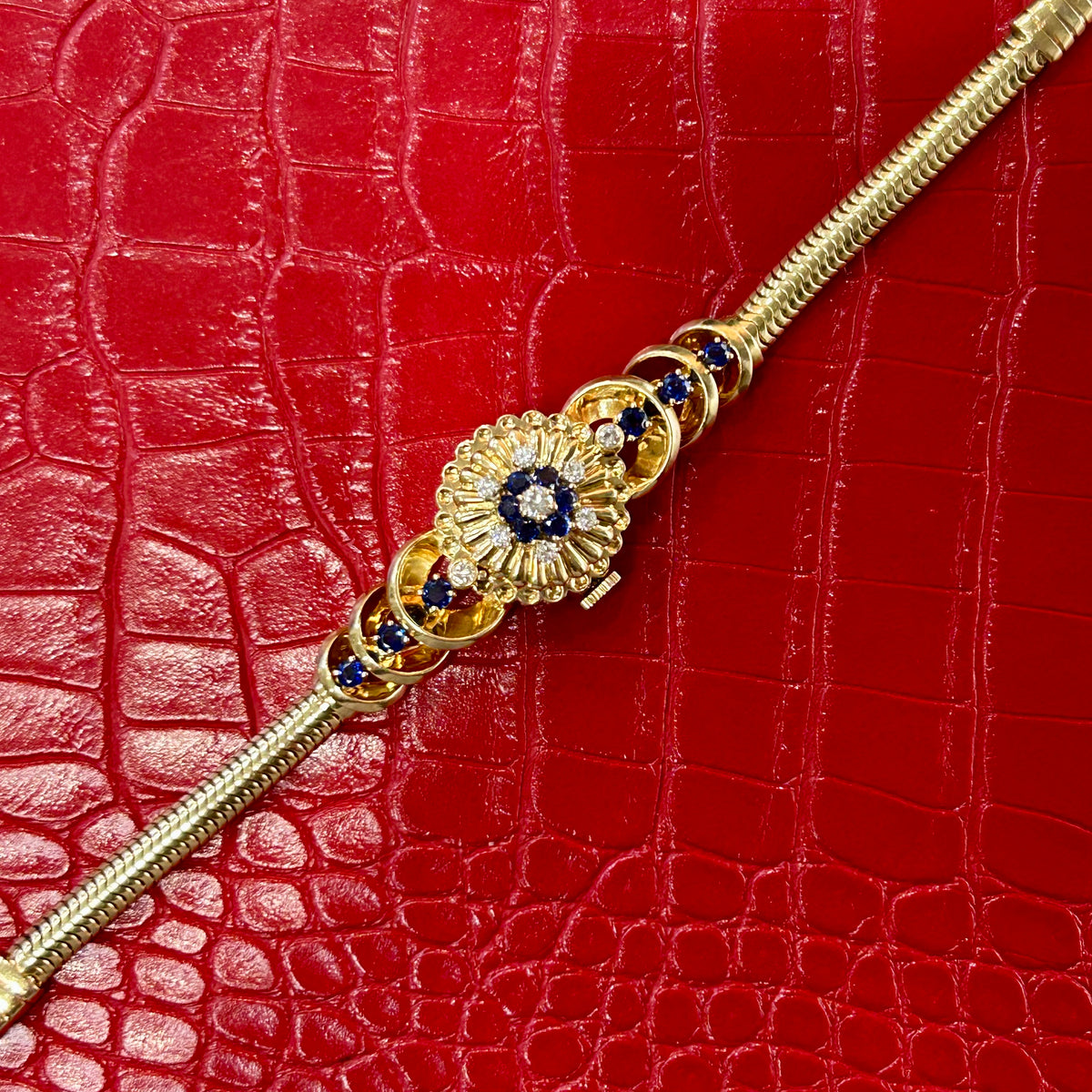 Vintage Tiffany & Co Cocktail Watch | 20mm | 14k Yellow Gold | Diamonds & Blue Sapphires