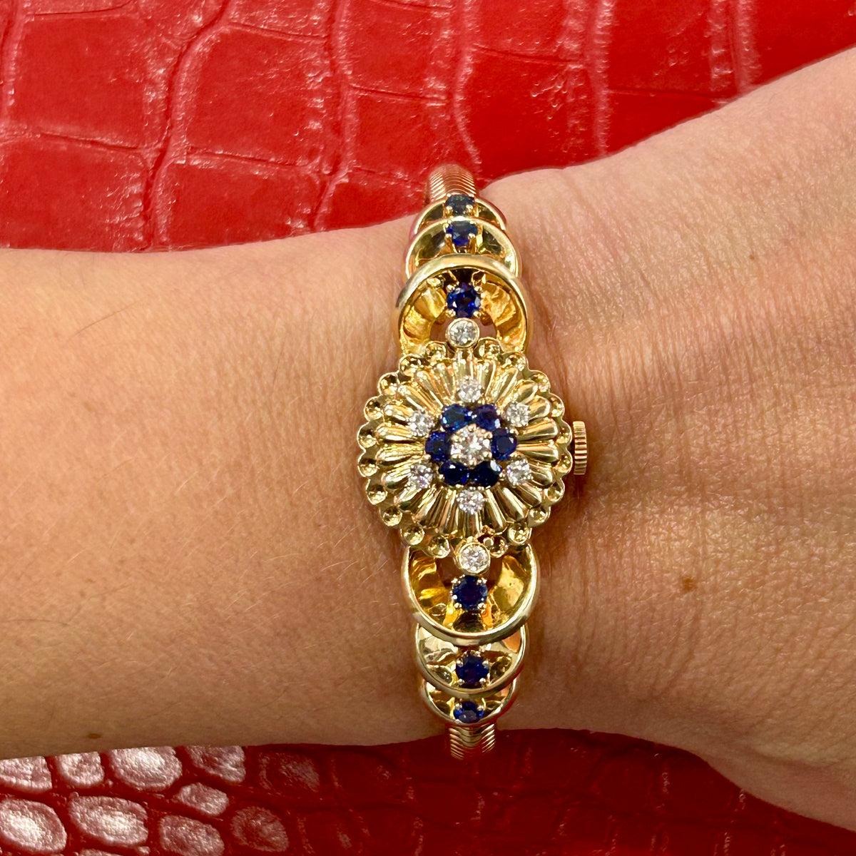 Vintage Tiffany & Co Cocktail Watch | 20mm | 14k Yellow Gold | Diamonds & Blue Sapphires
