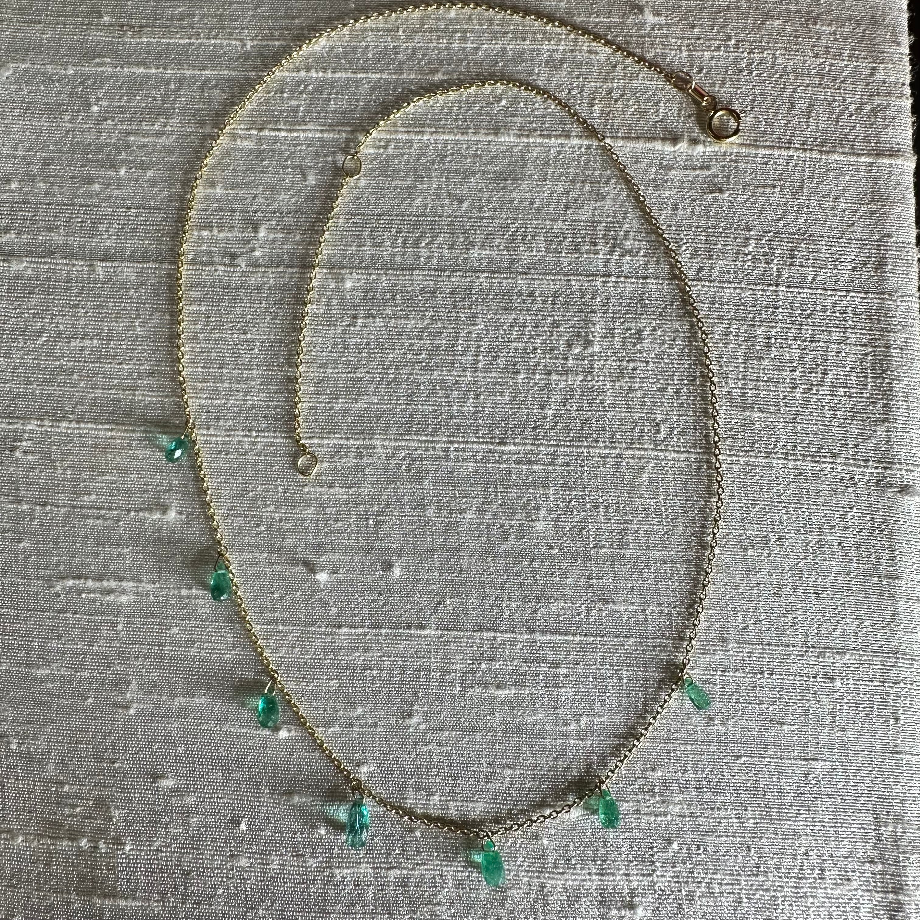 14K Yellow Gold Emerald Dangling Necklace 16" to 18"