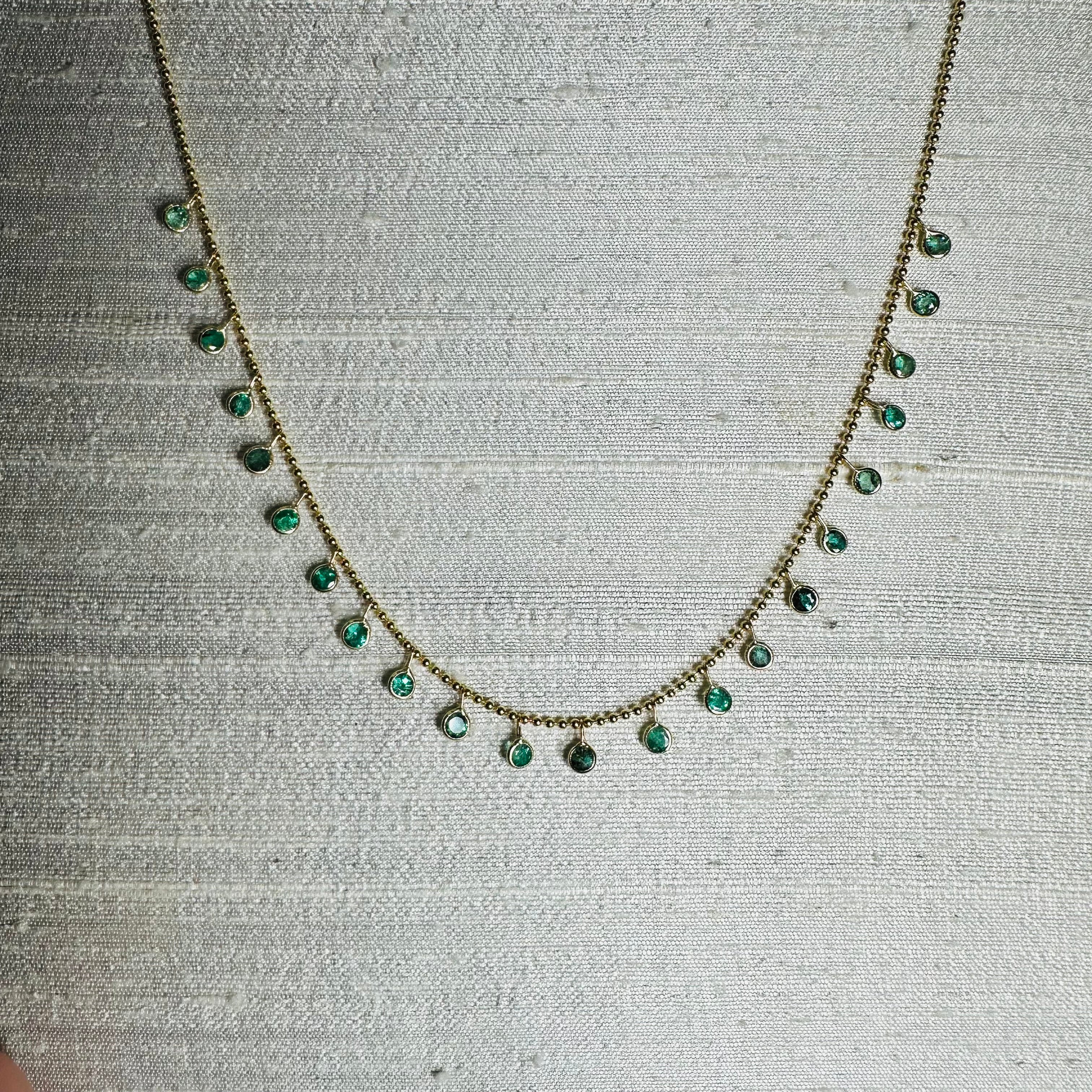 14K Yellow Gold Dangling Emeralds