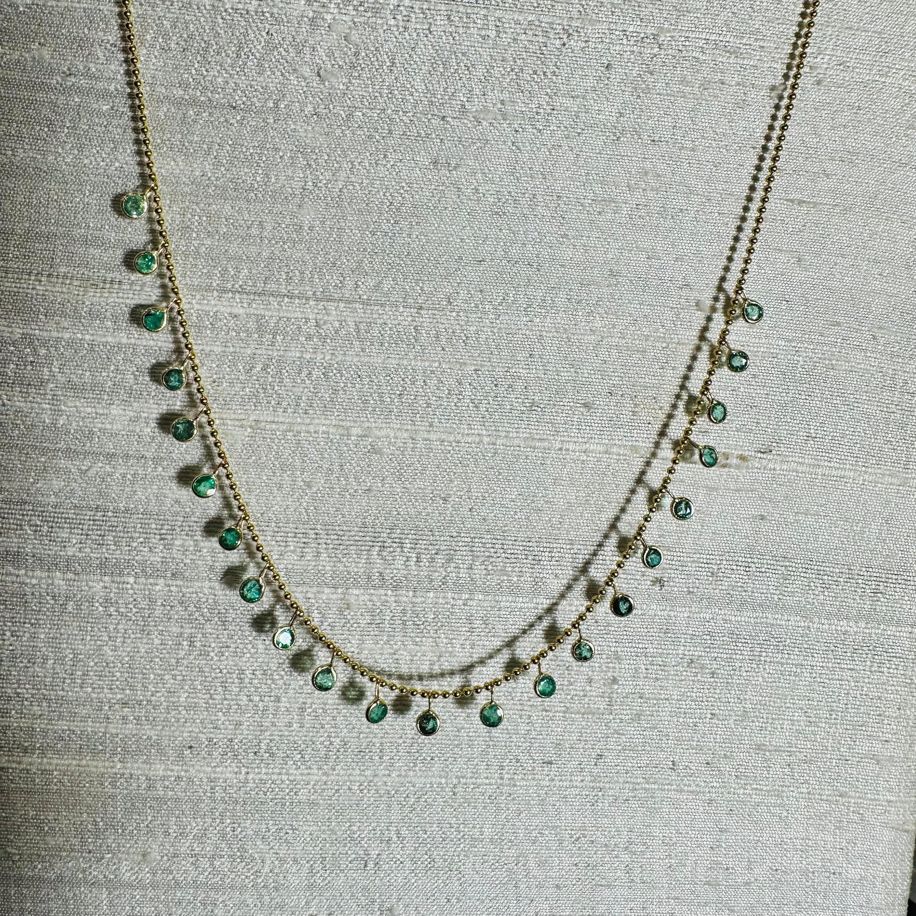 14K Yellow Gold Dangling Emeralds