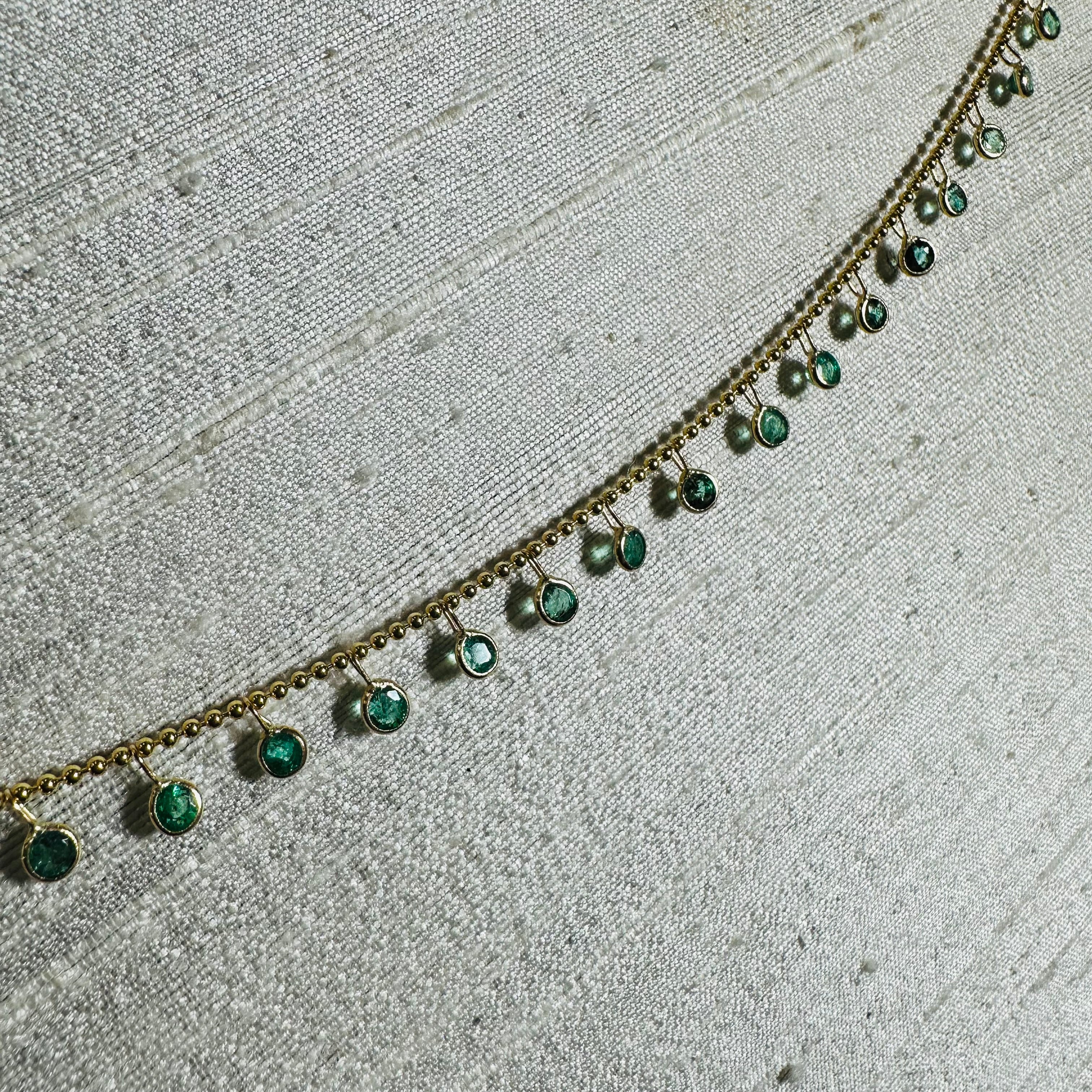 14K Yellow Gold Dangling Emeralds