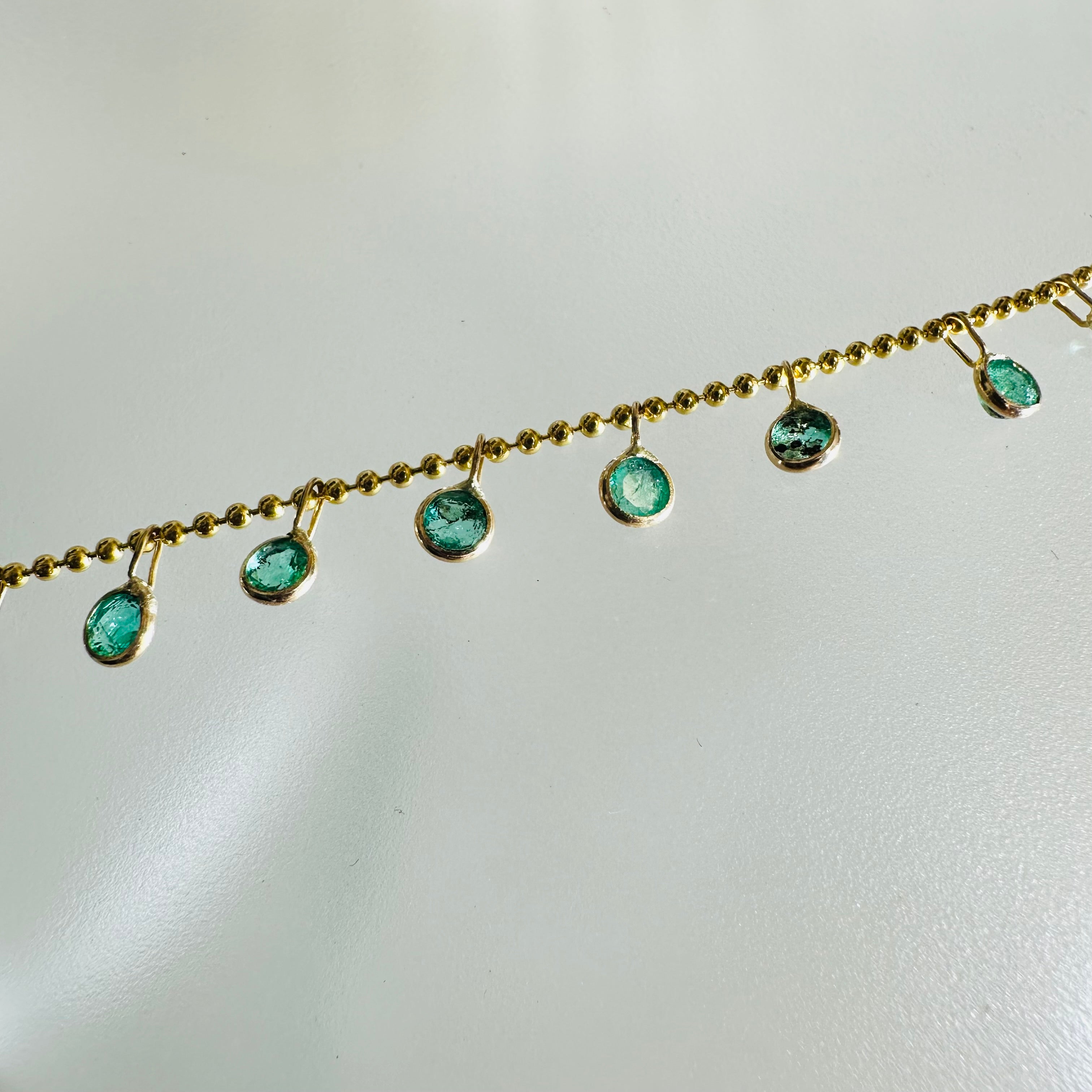 14K Yellow Gold Dangling Emeralds