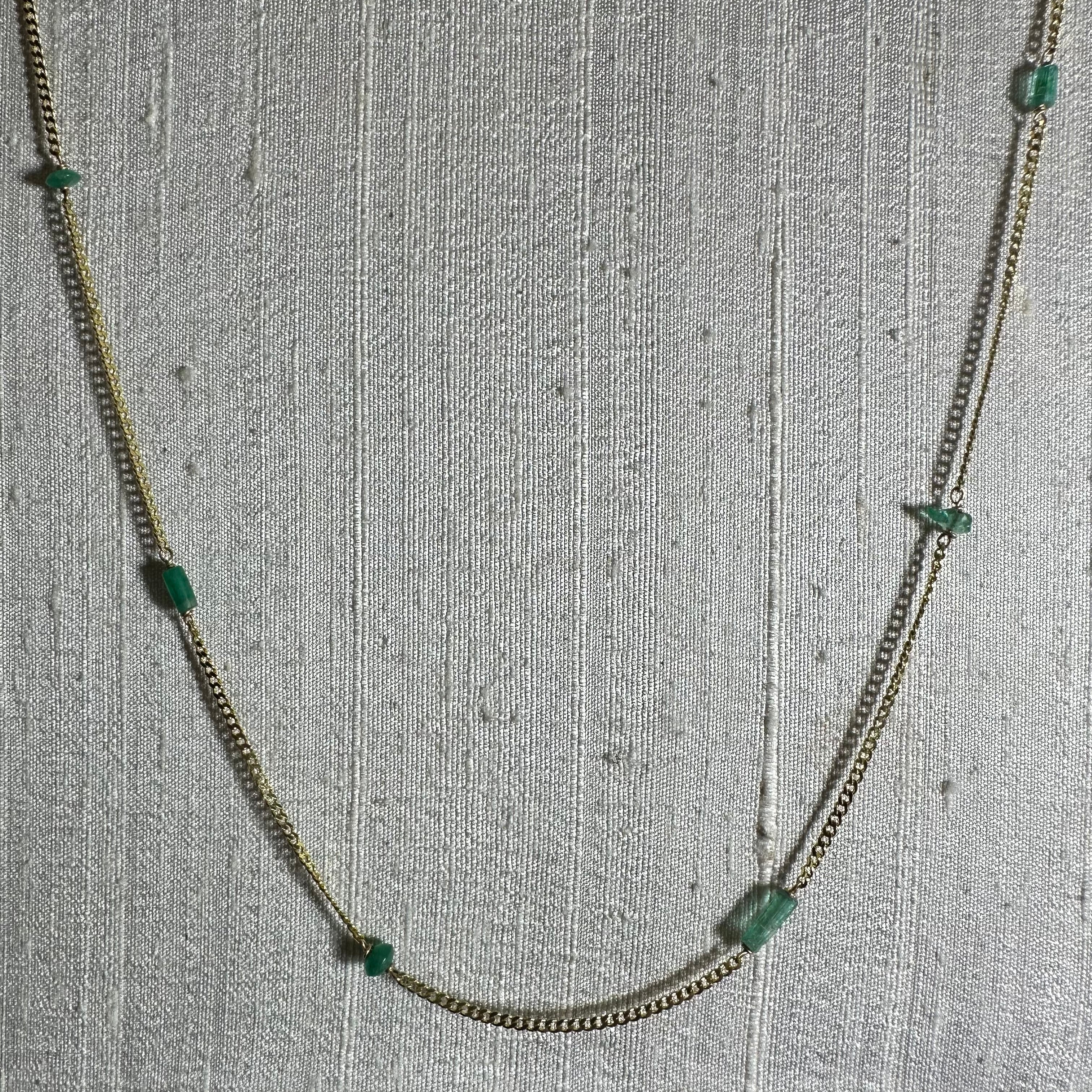 14K Yellow Gold Different Shape Emerald Stations