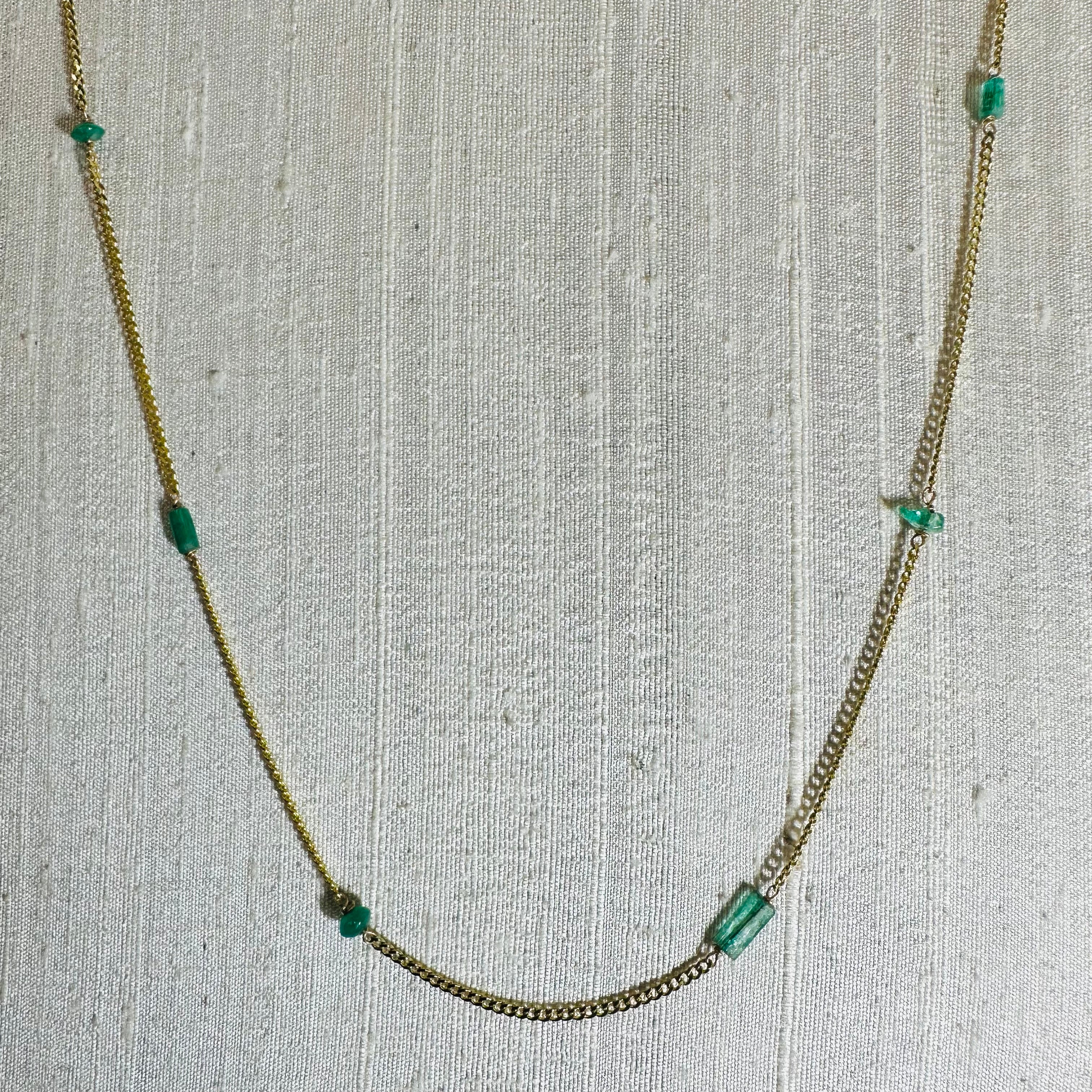 14K Yellow Gold Different Shape Emerald Stations