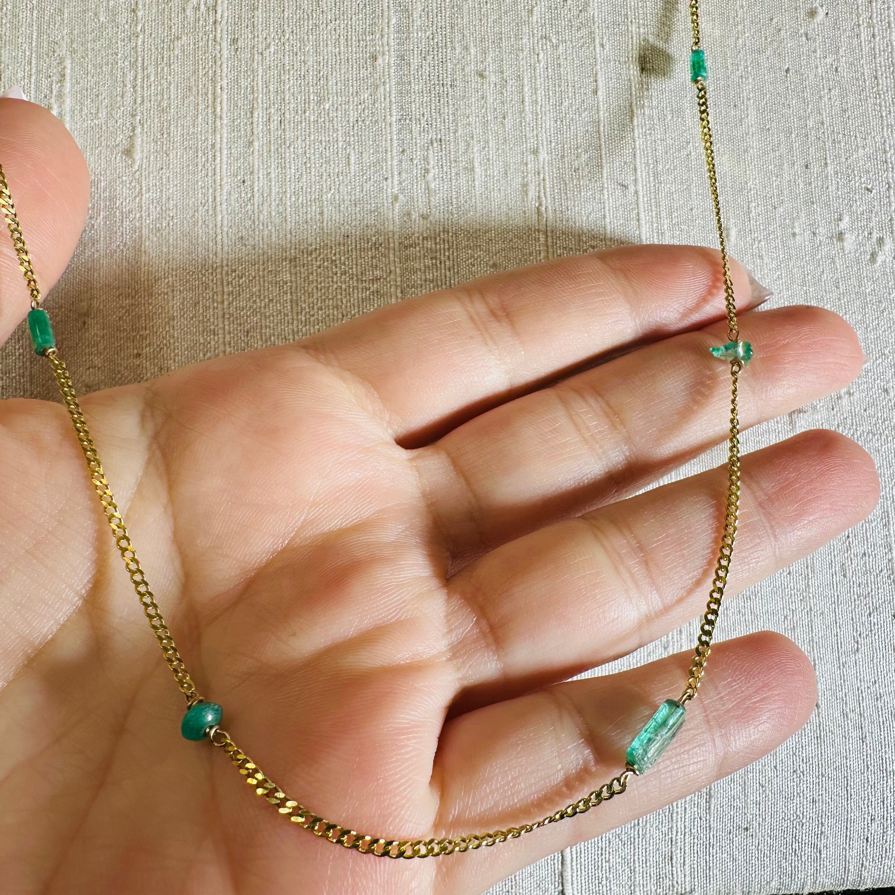 14K Yellow Gold Different Shape Emerald Stations