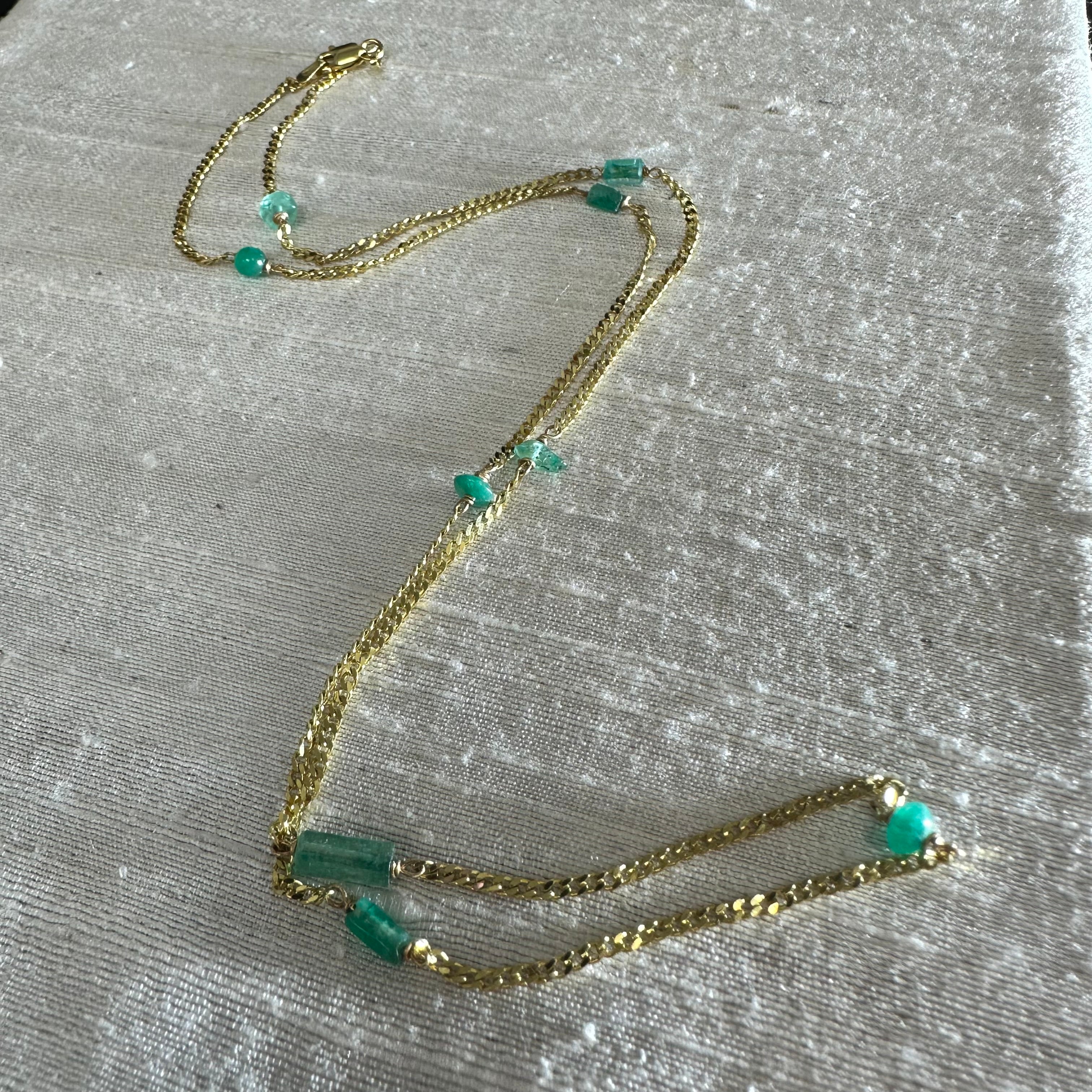 14K Yellow Gold Different Shape Emerald Stations