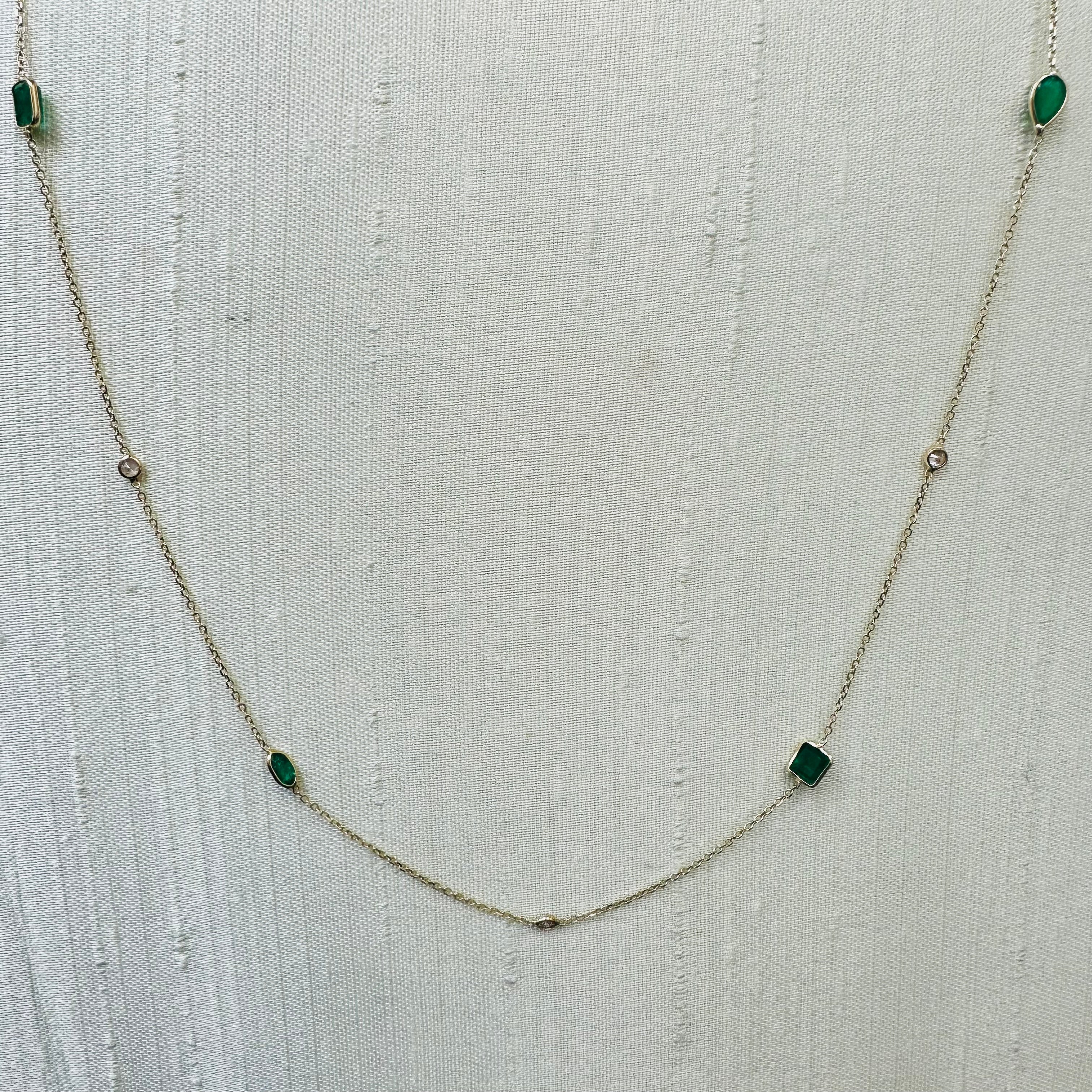 14K Yellow Gold Emerald And Diamond Necklace 18"