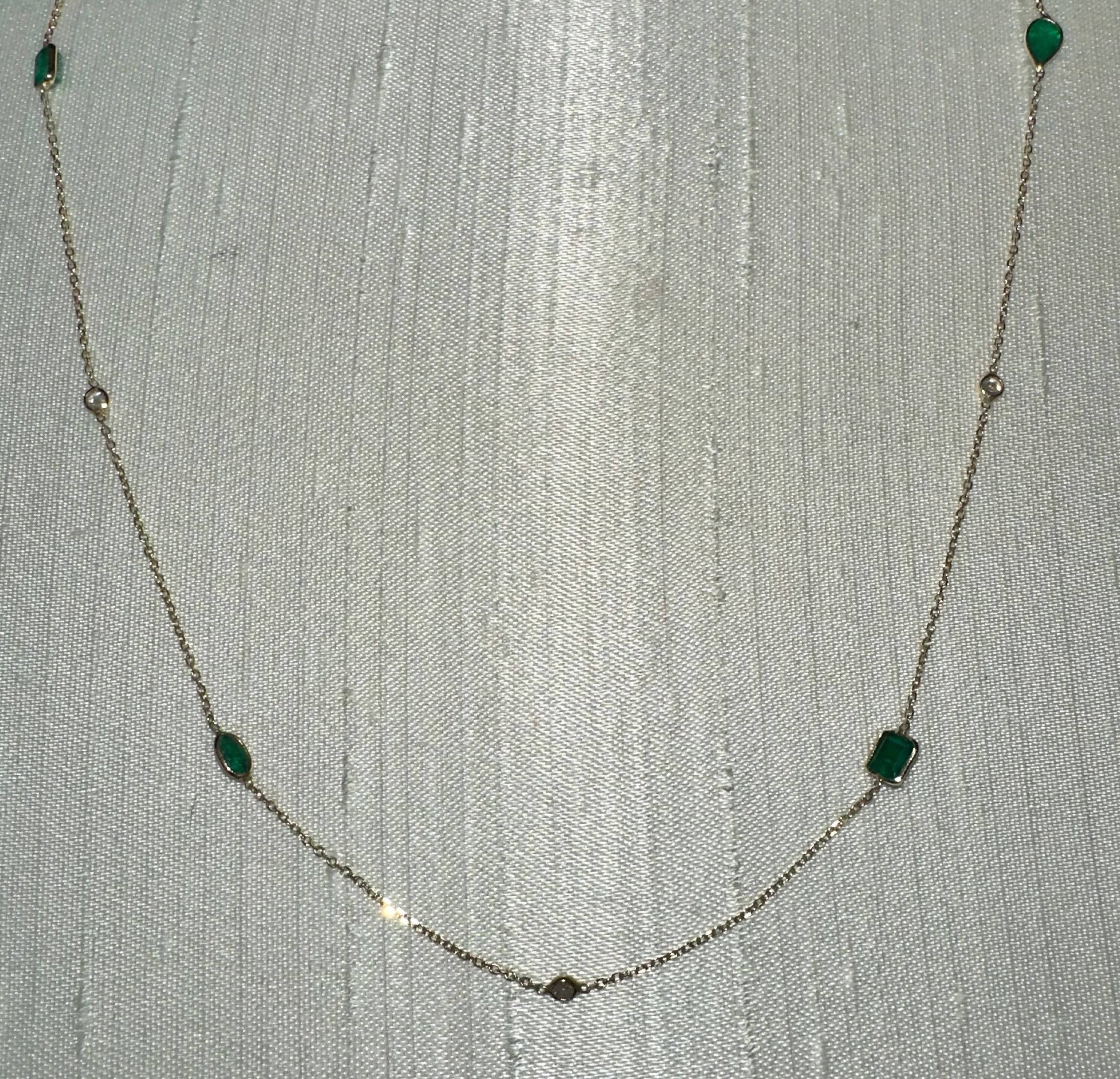14K Yellow Gold Emerald And Diamond Necklace 18"