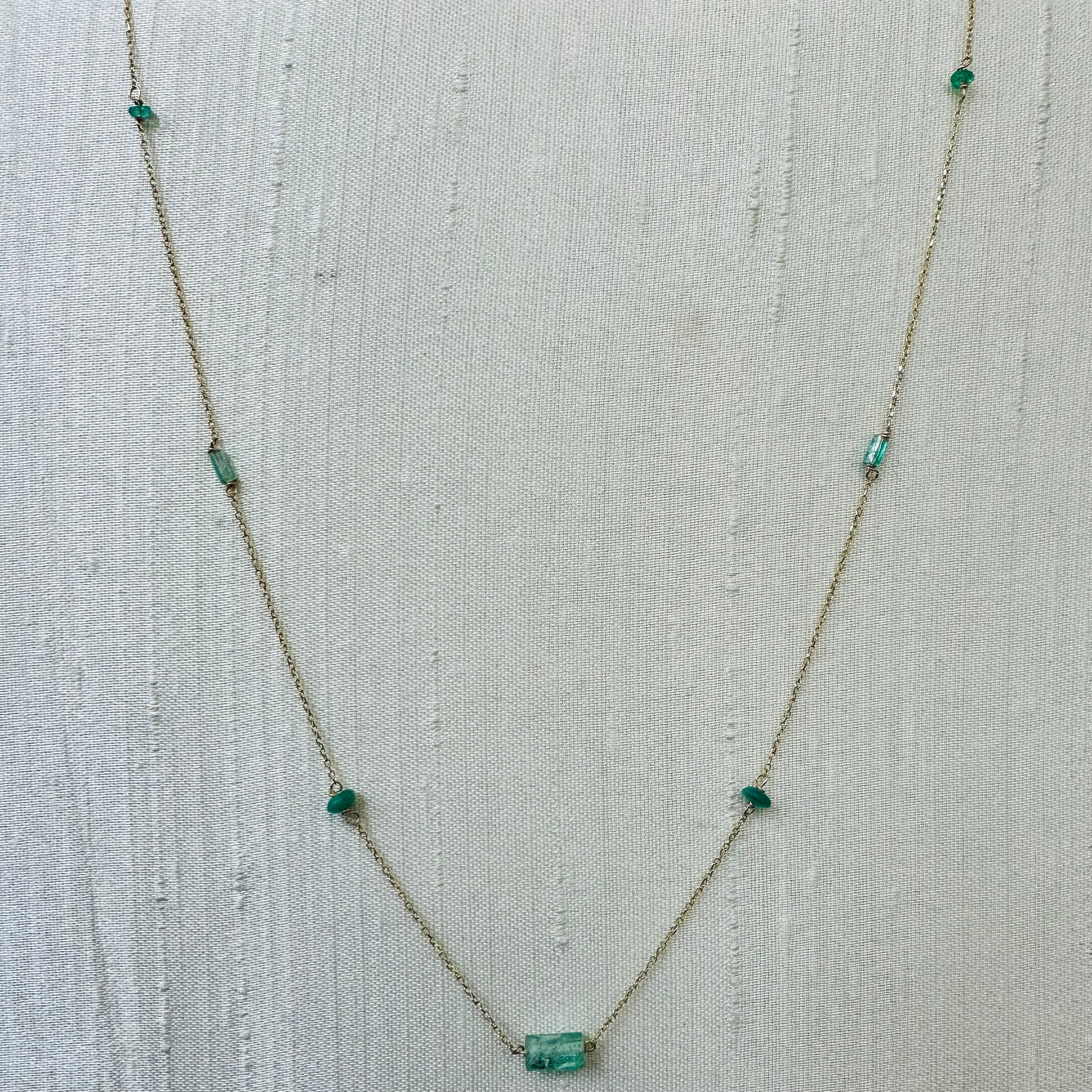 14K Yellow gold Emerald Stations 20" Necklace