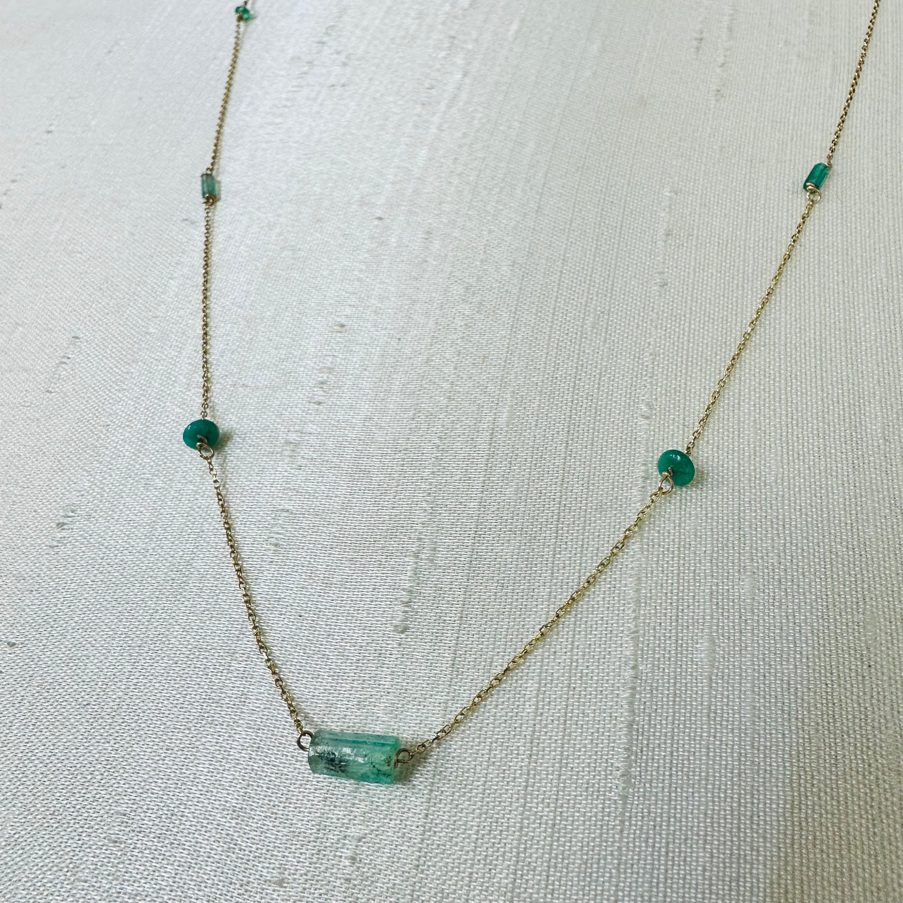 14K Yellow gold Emerald Stations 20" Necklace