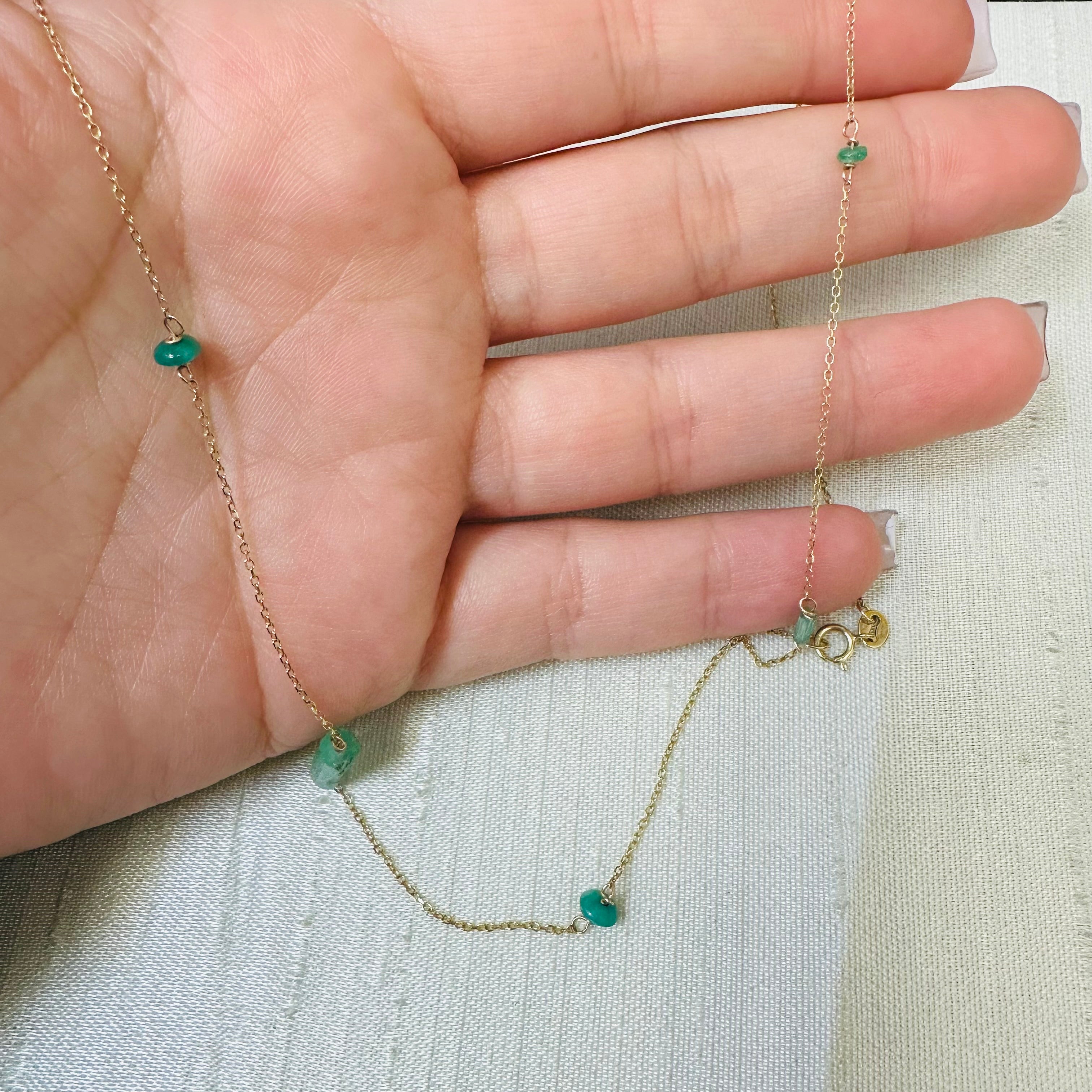 14K Yellow gold Emerald Stations 20" Necklace