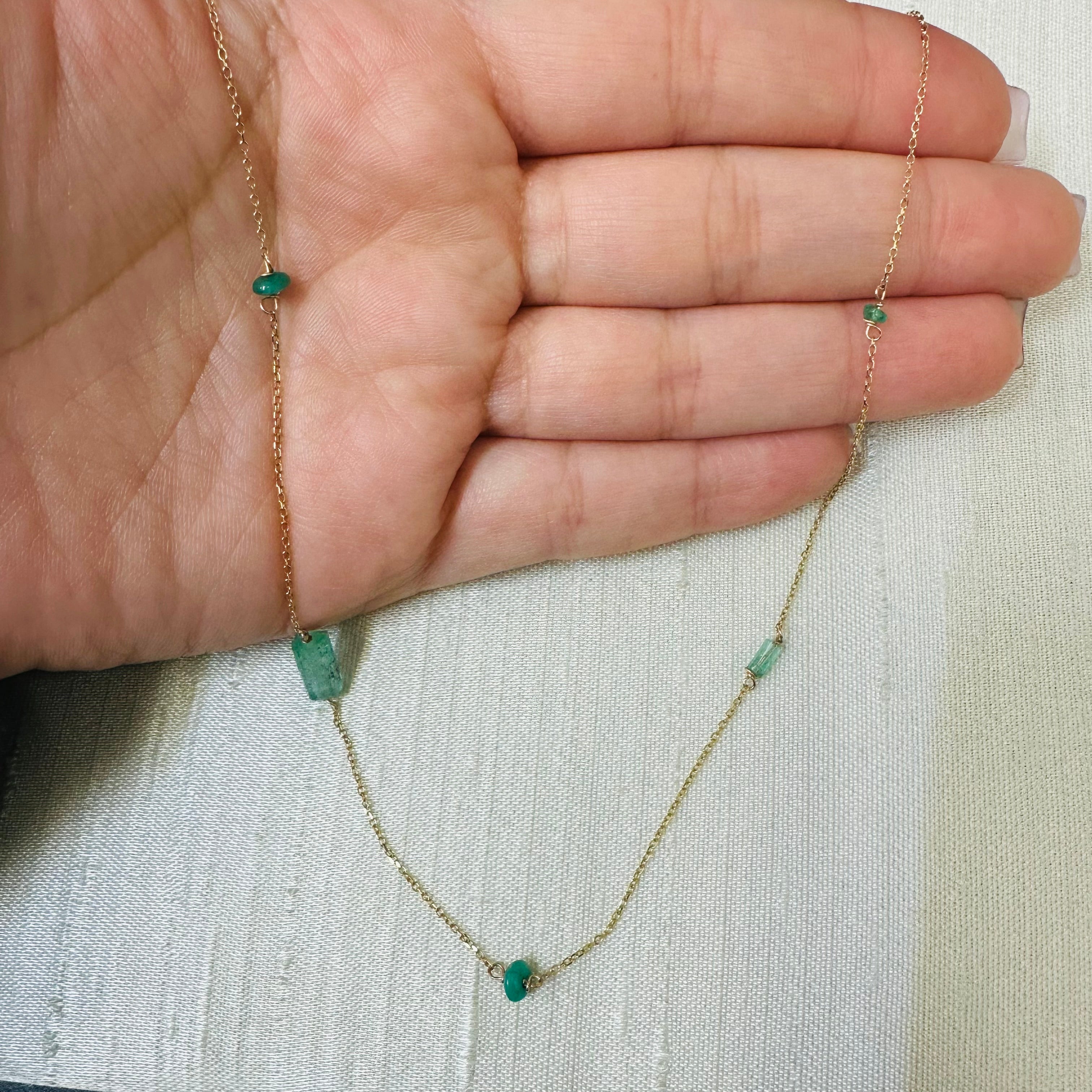 14K Yellow gold Emerald Stations 20" Necklace