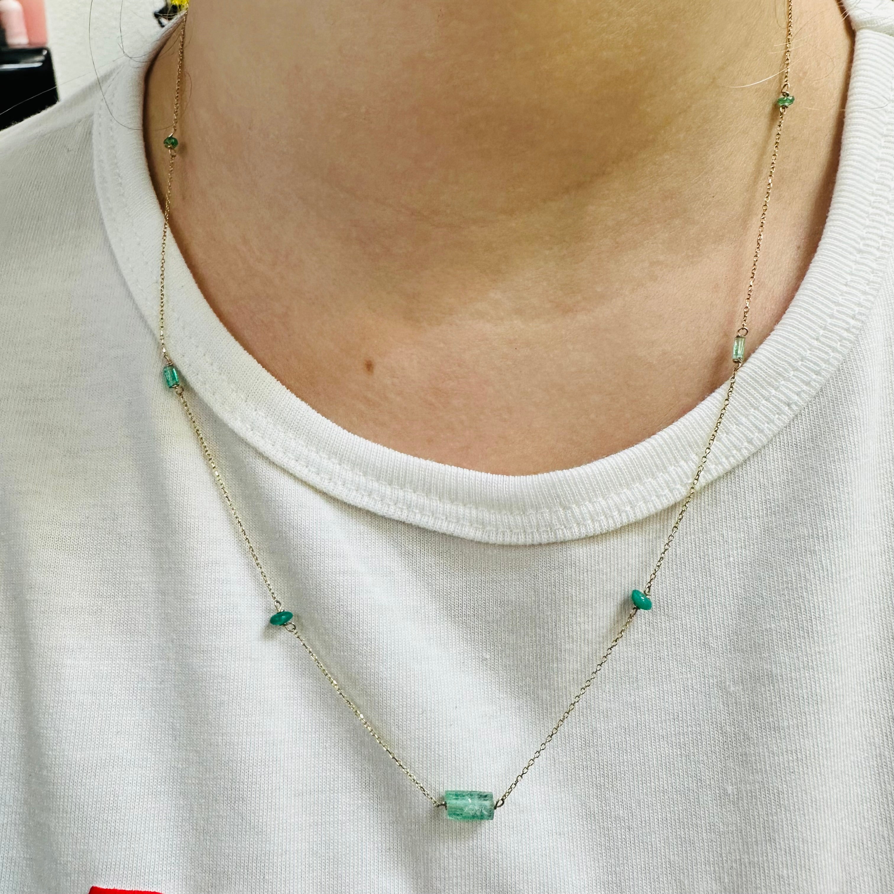 14K Yellow gold Emerald Stations 20" Necklace