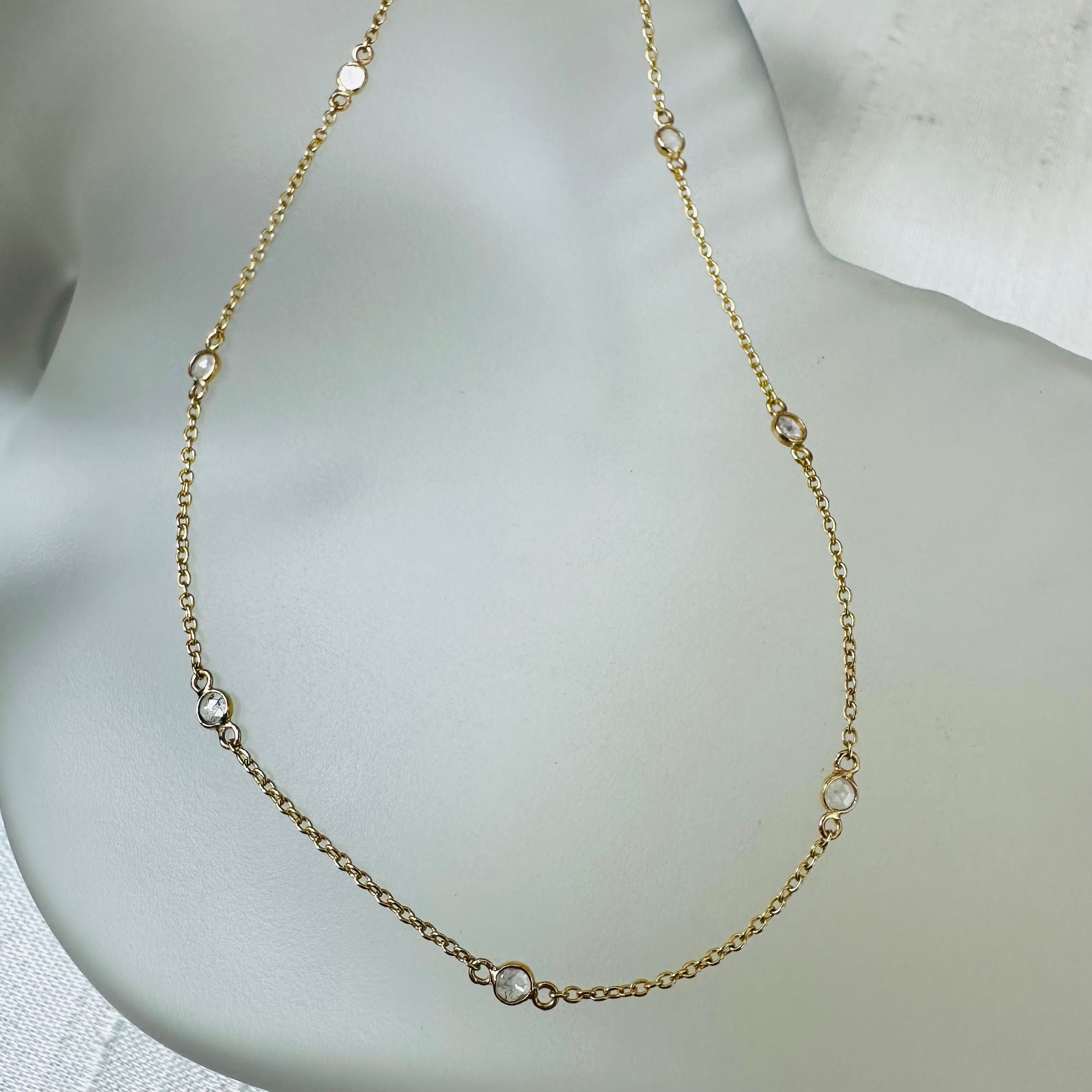 18K 18" Yellow Gold Rose Cut Diamonds By The Yard Necklace