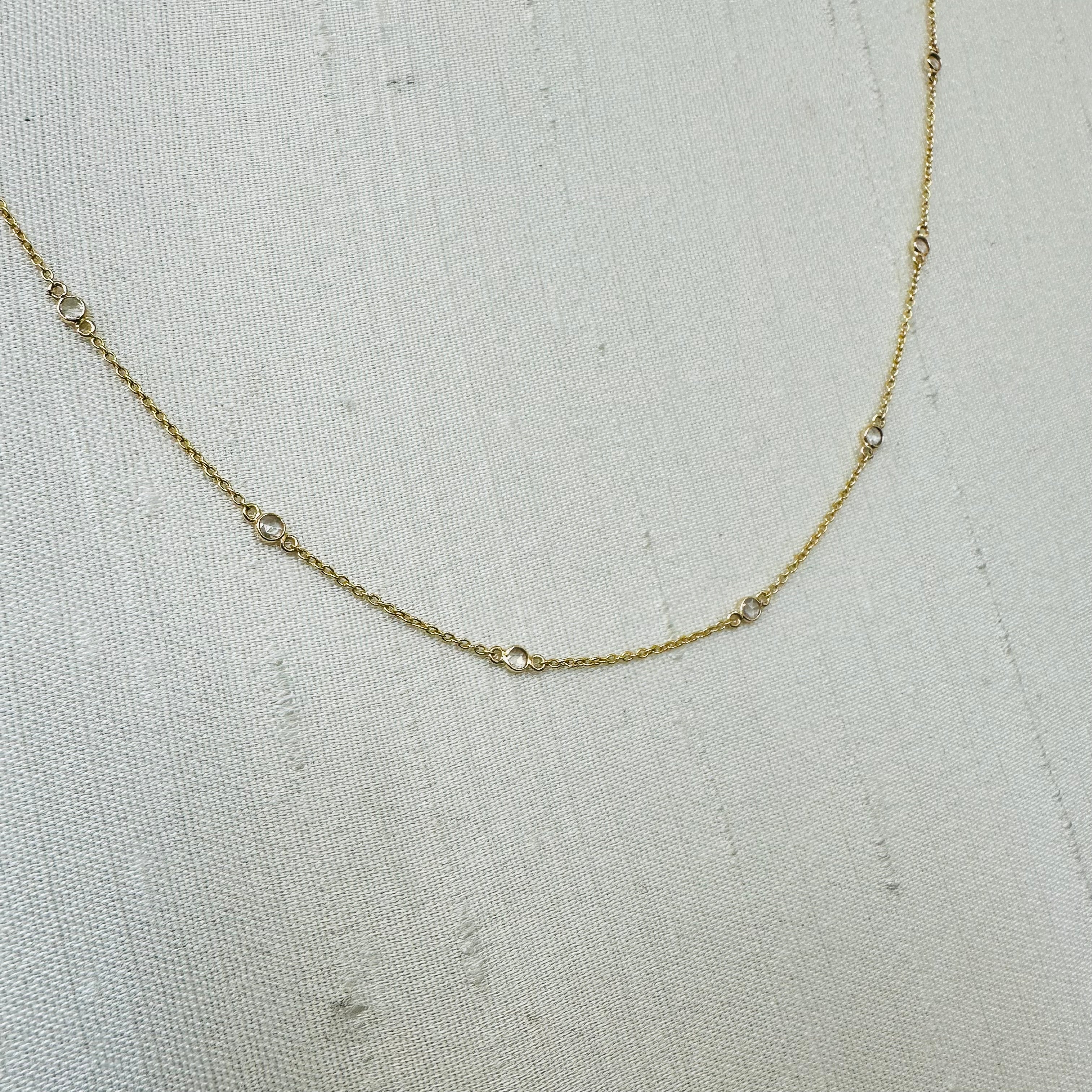 18K 18" Yellow Gold Rose Cut Diamonds By The Yard Necklace