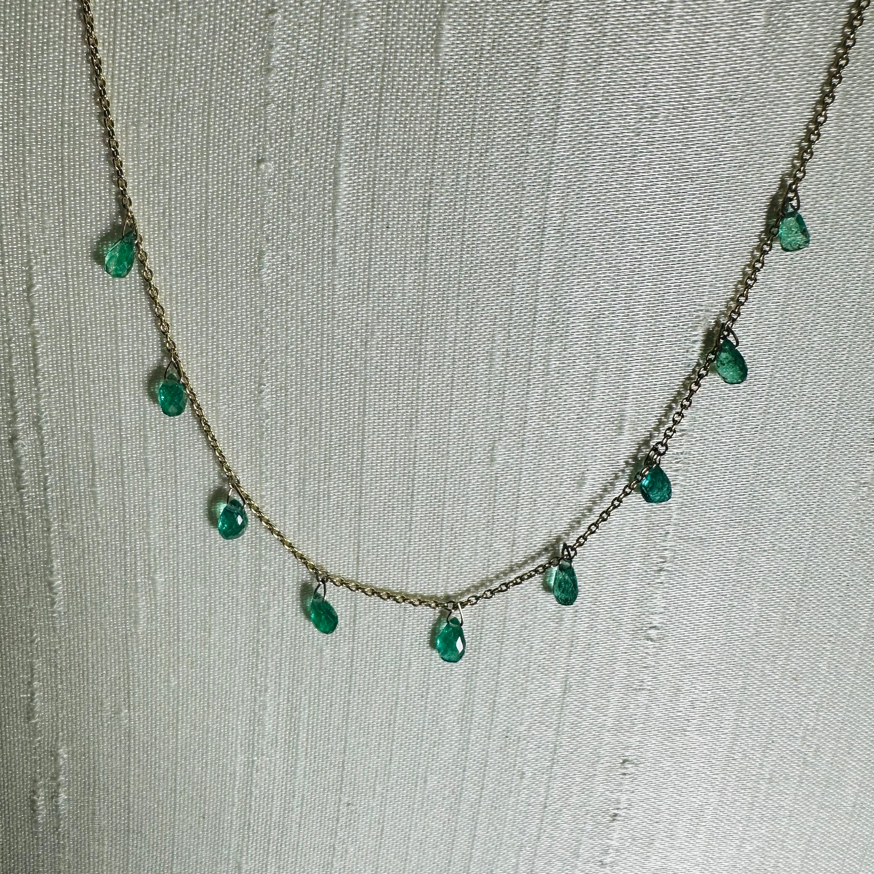 14K Yellow Gold Emerald Dangling Necklace 20"