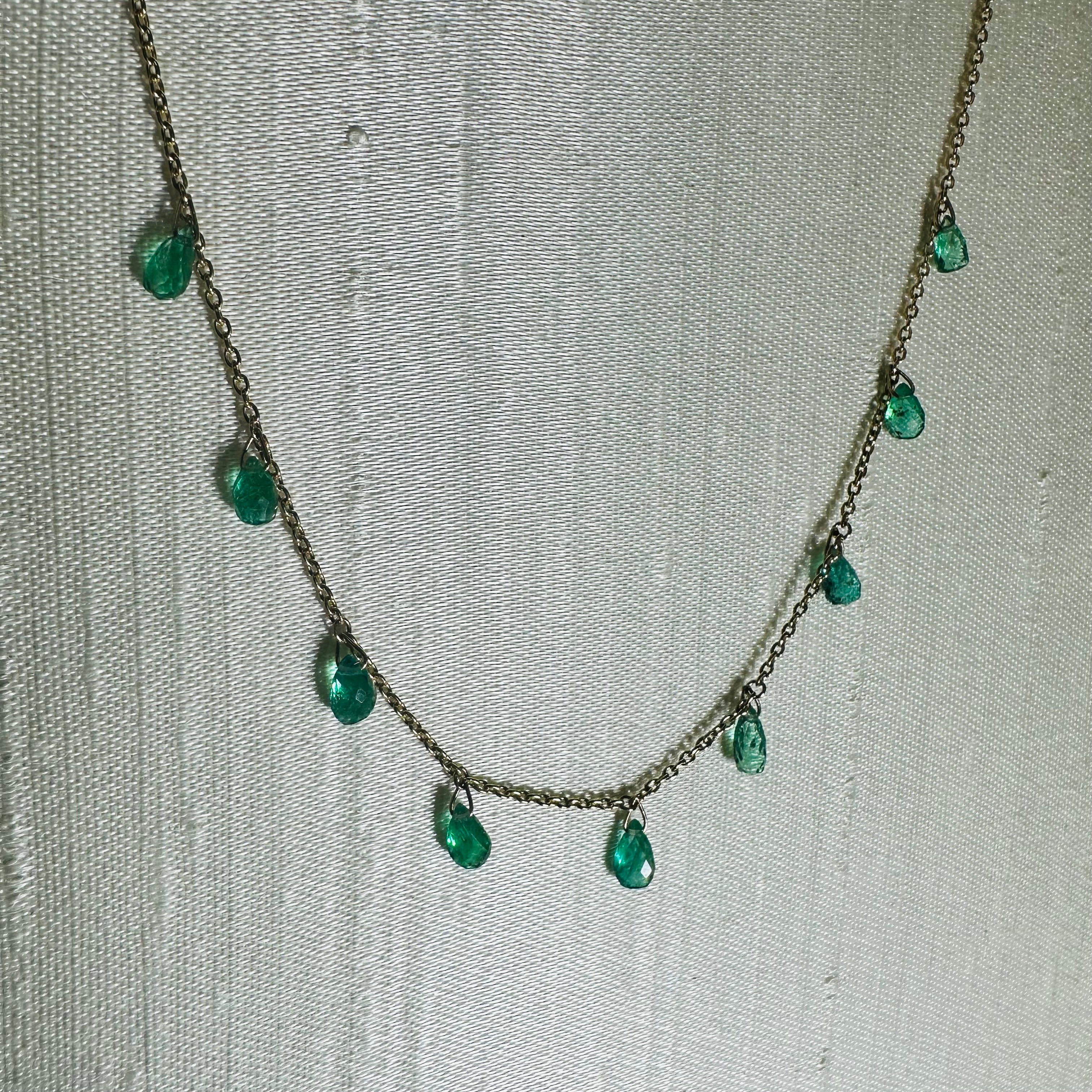 14K Yellow Gold Emerald Dangling Necklace 20"