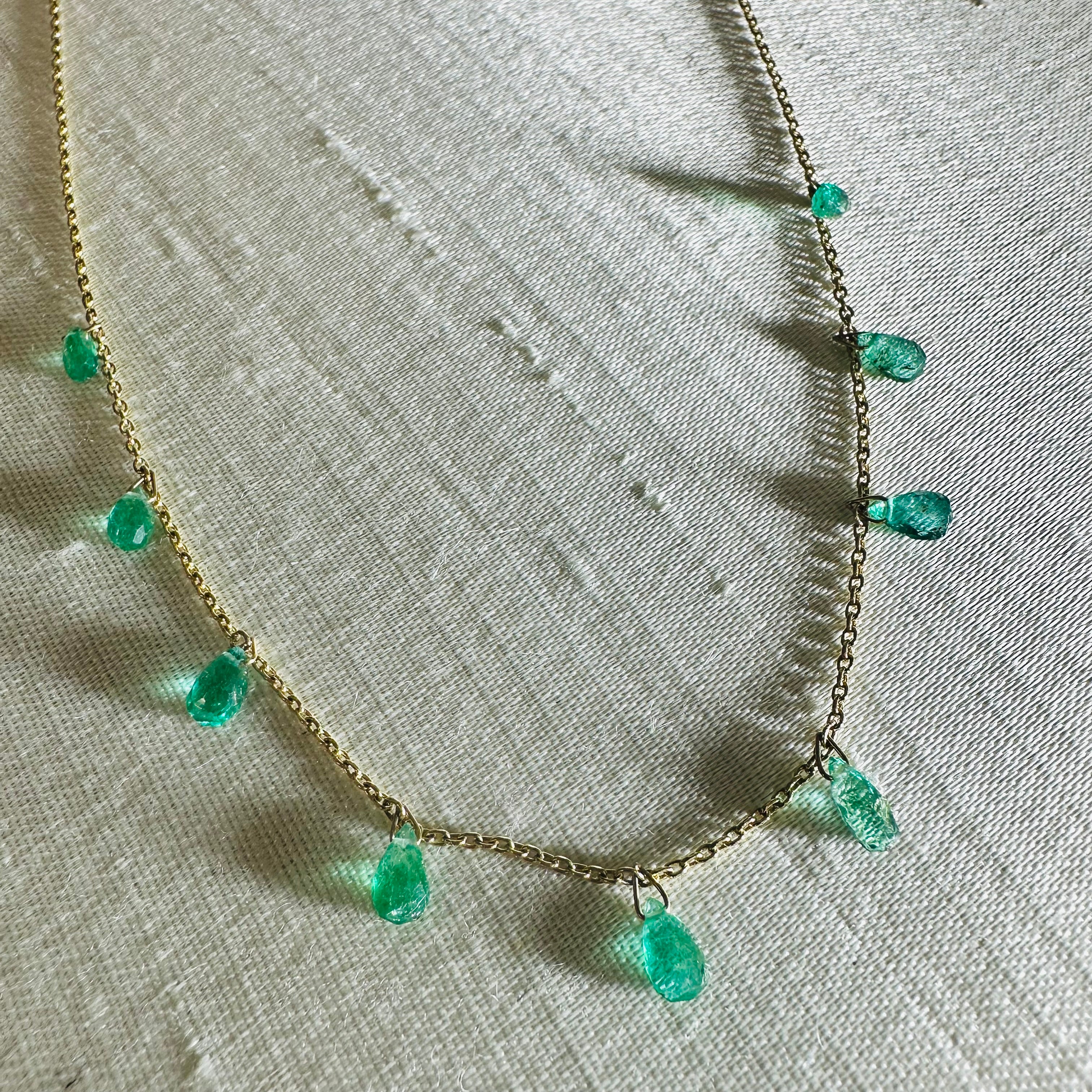14K Yellow Gold Emerald Dangling Necklace 20"
