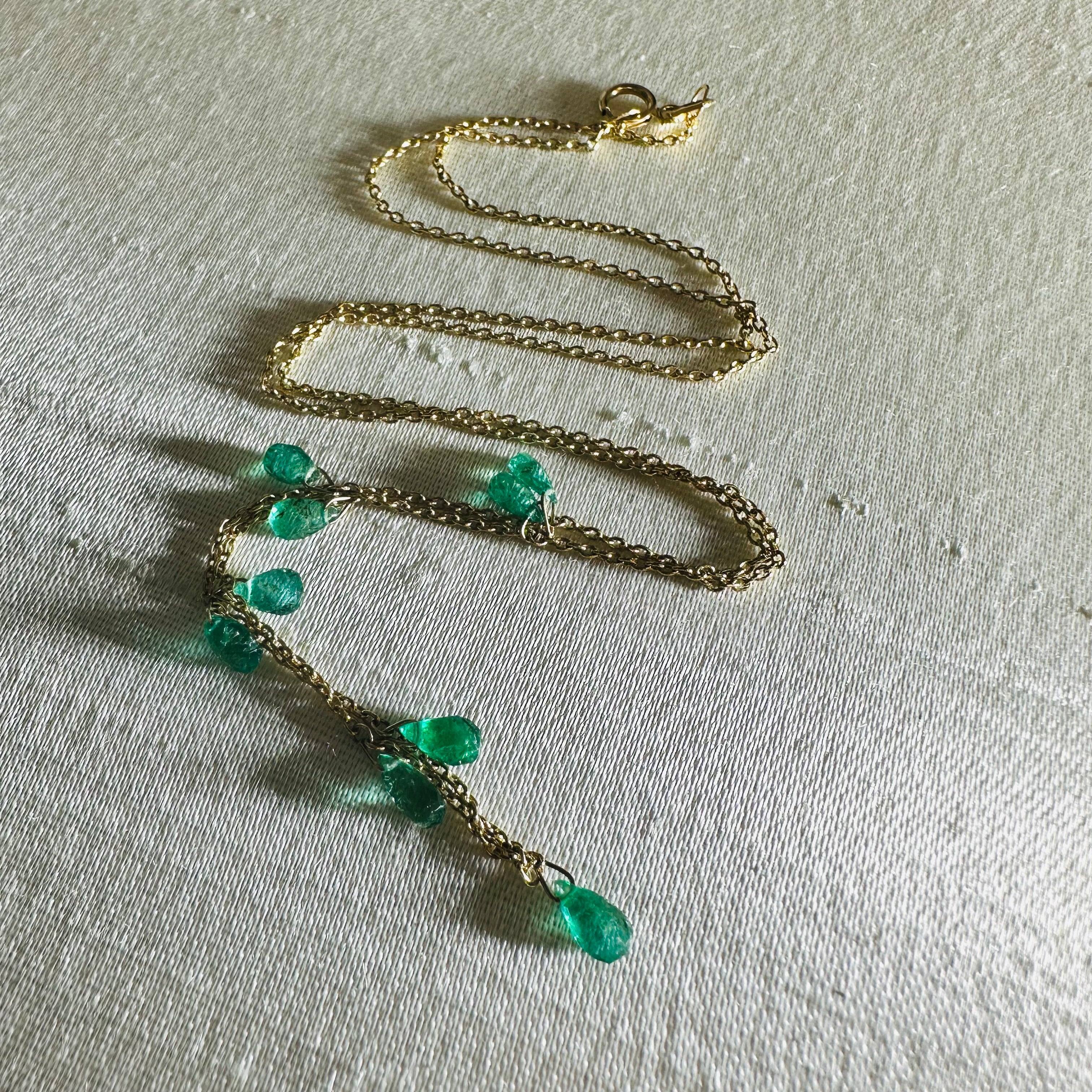 14K Yellow Gold Emerald Dangling Necklace 20"