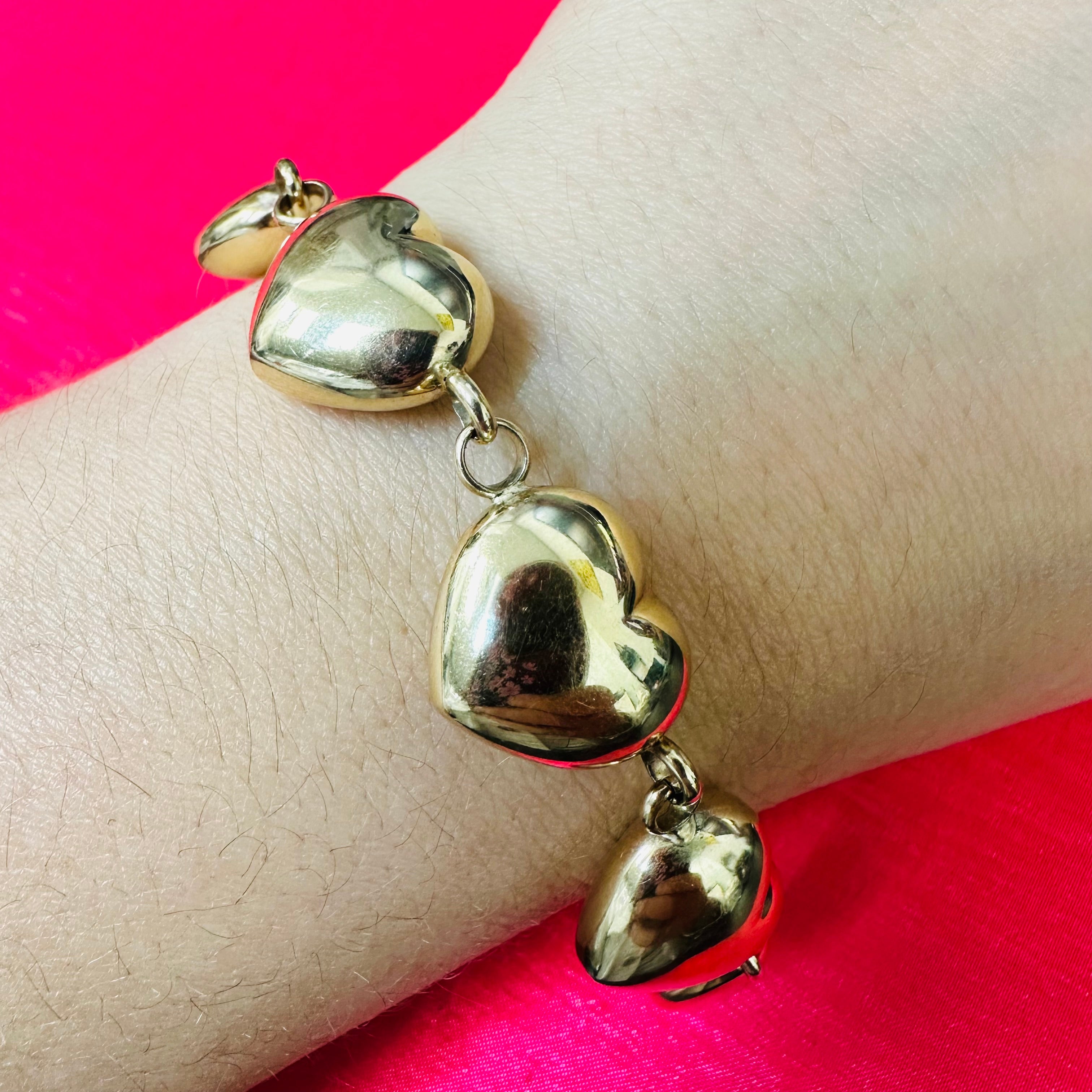 10K Yellow Gold Puffy Hearts Bracelet