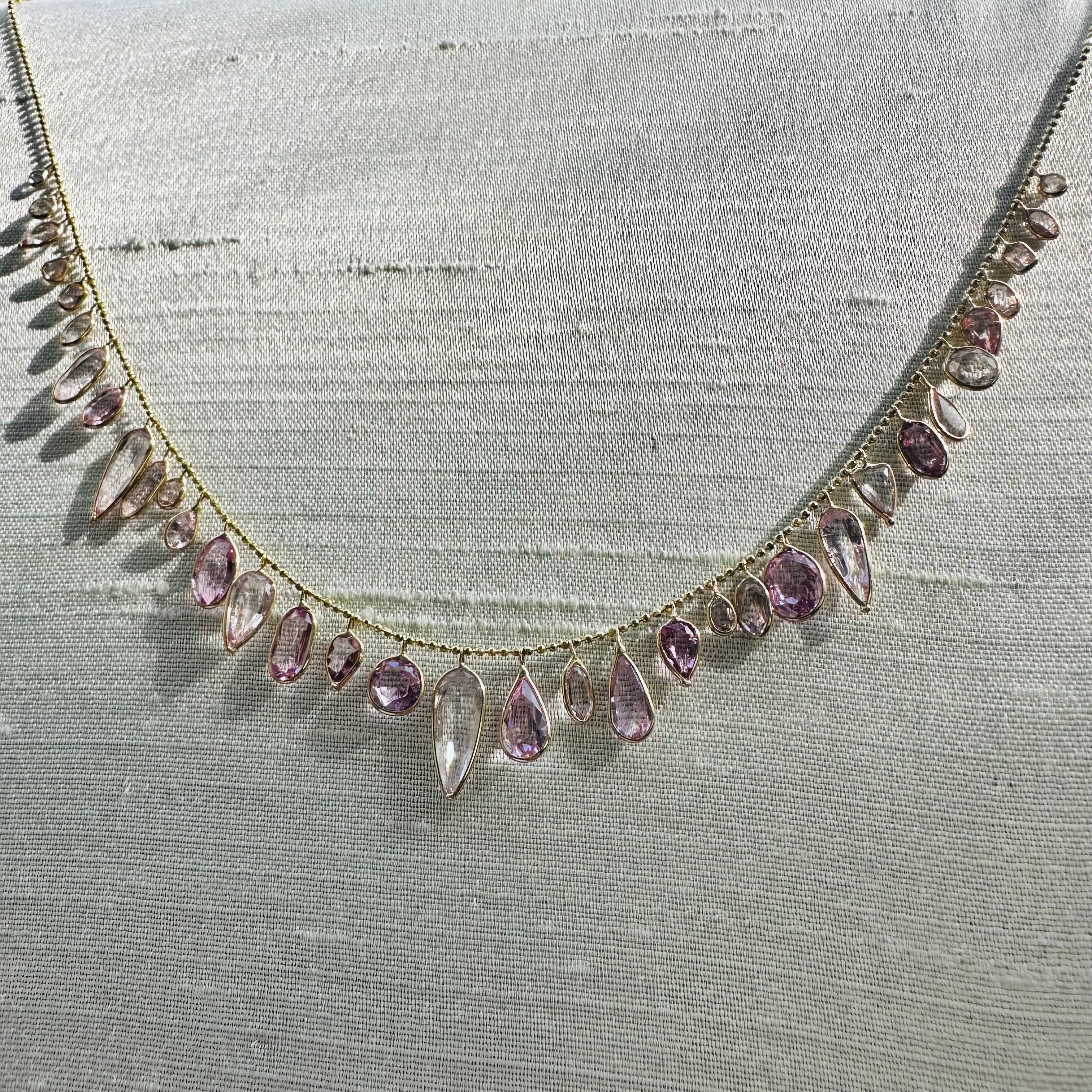 14K 20" Yellow Gold With Dangling Pink Topaz