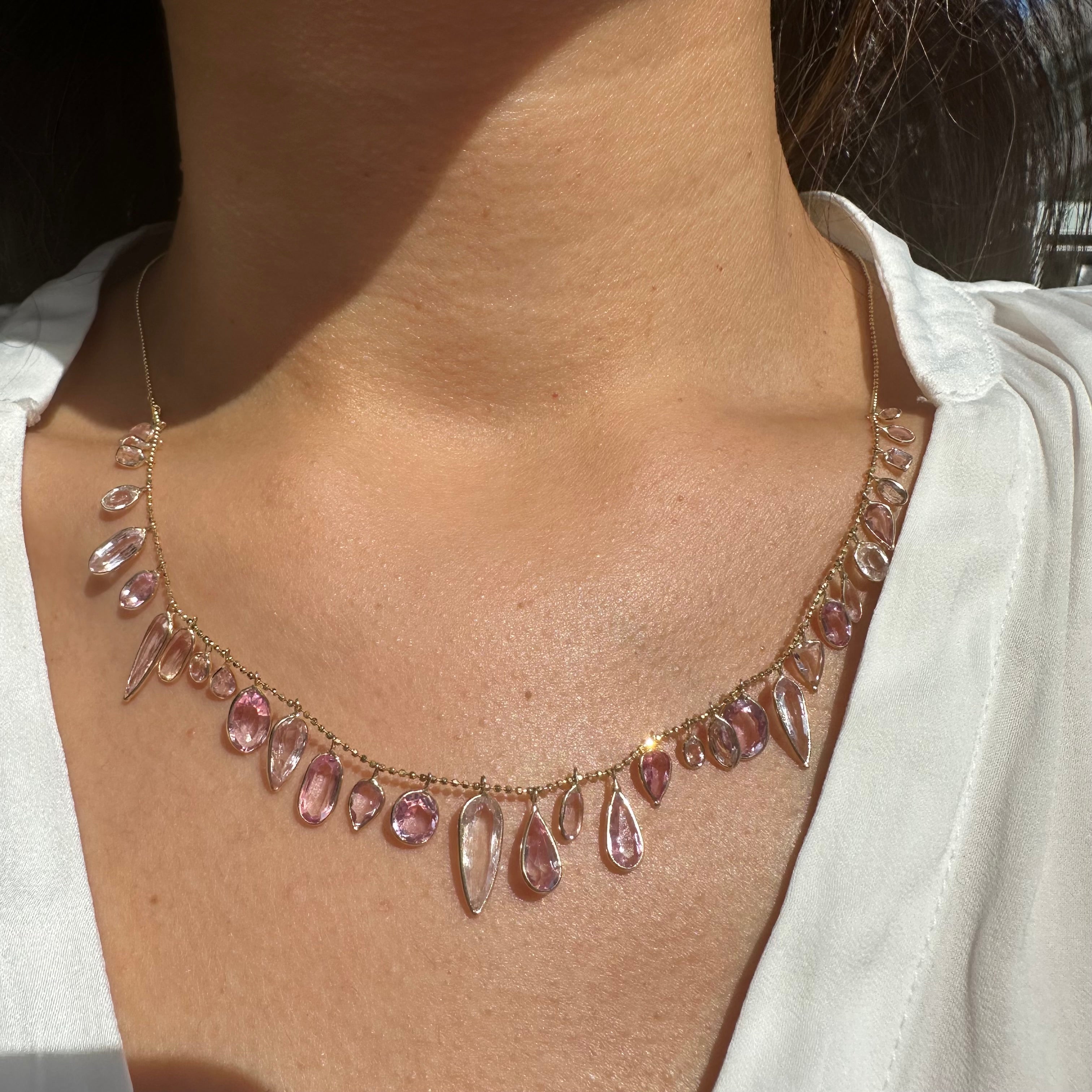 14K 20" Yellow Gold With Dangling Pink Topaz