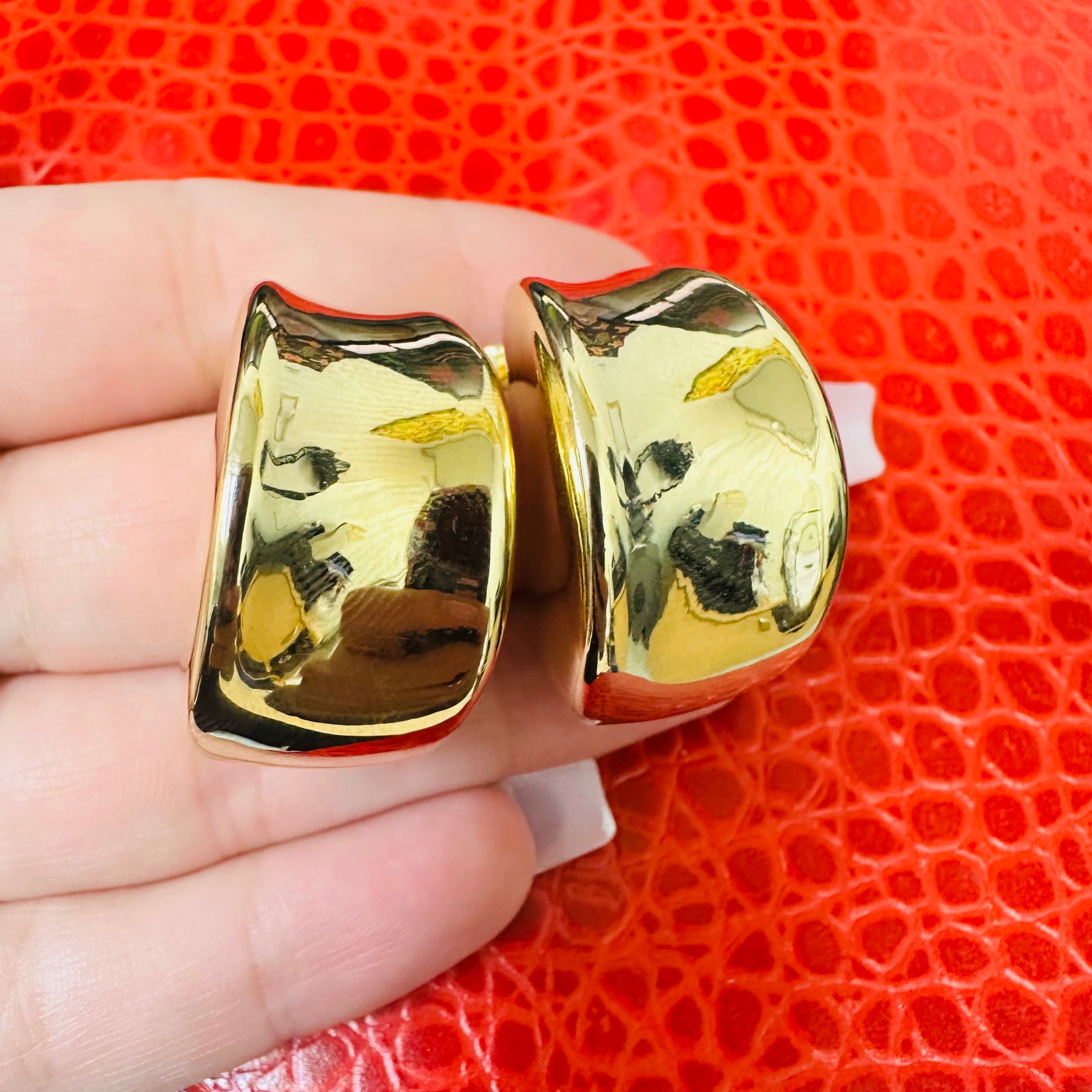 14K 16mm 1.5" Yellow Gold Big Puffy Super cute Earrings