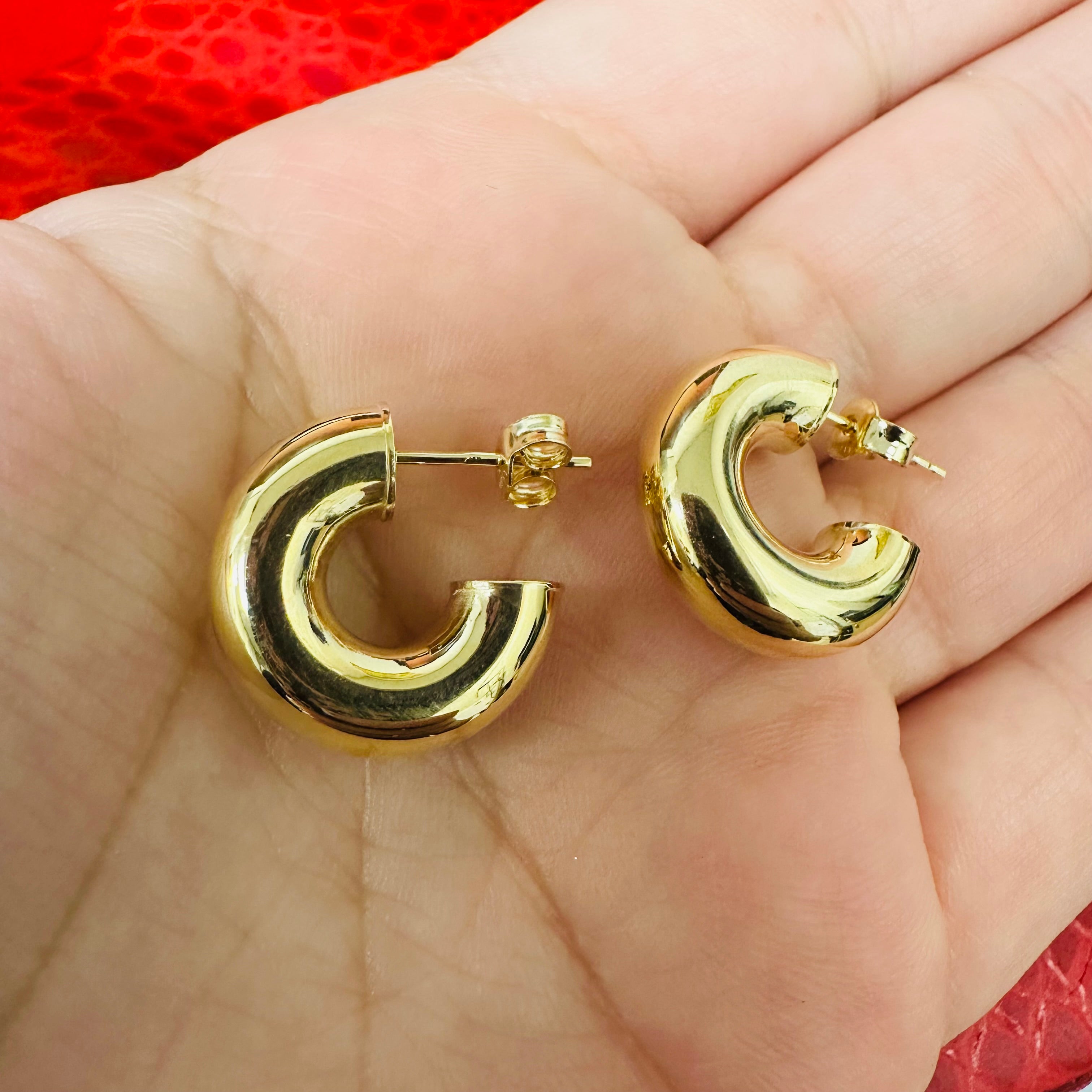 14K 0.65" 6mm Yellow Gold Small Half Donut Hoop Earrings