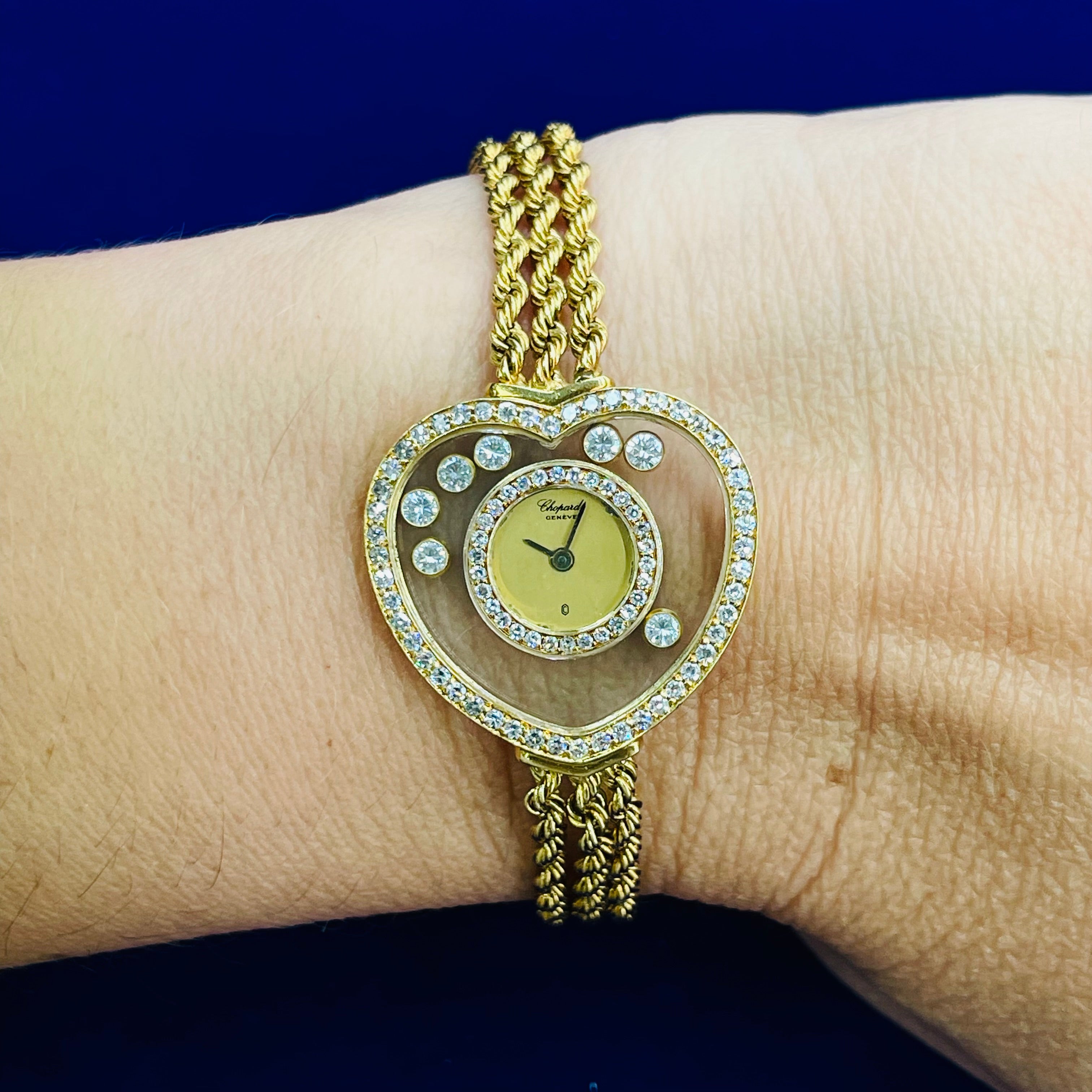 18K YELLOW GOLD LADIES CHOPARD GENEVE HAPPY DIAMONDS WRIST WATCH
