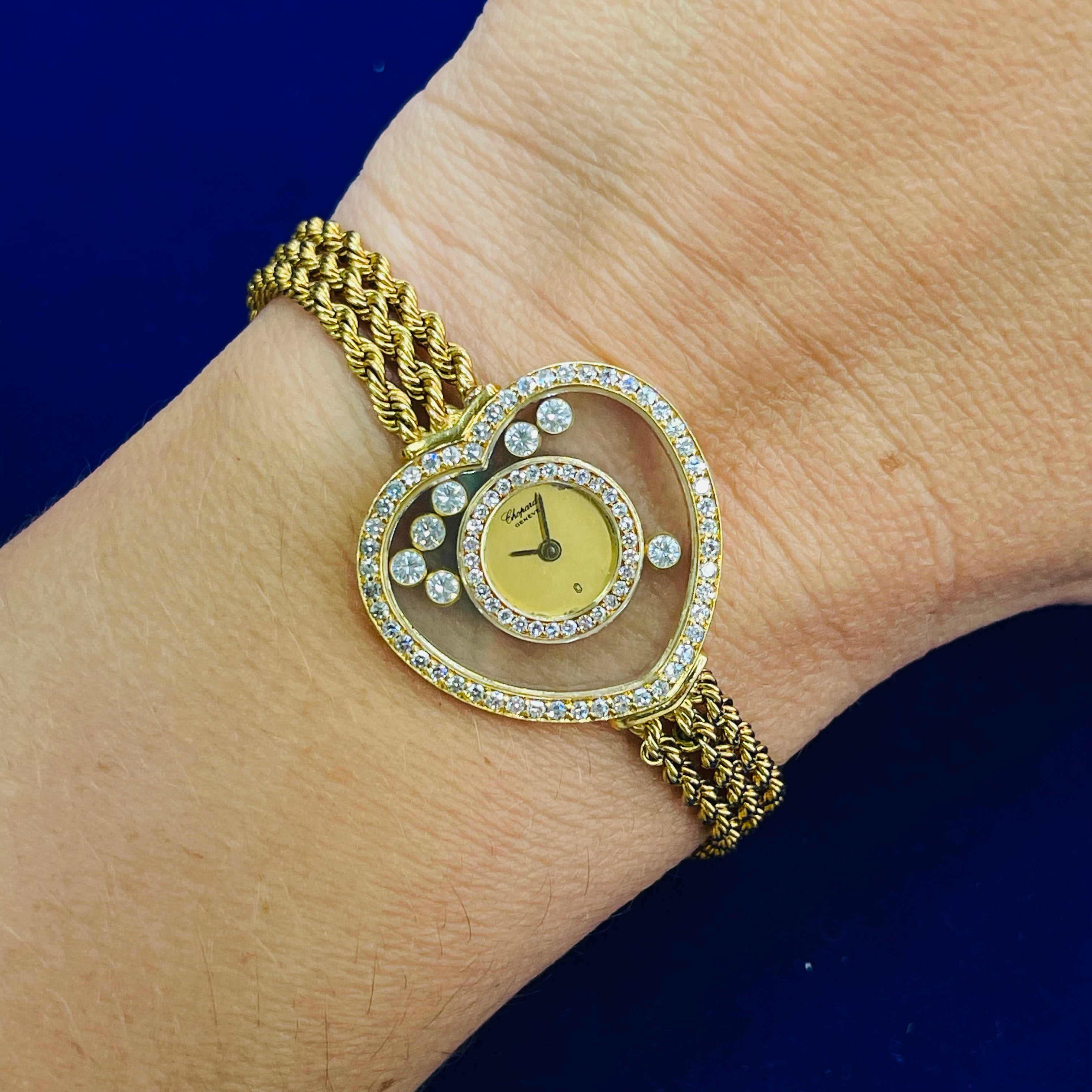 18K YELLOW GOLD LADIES CHOPARD GENEVE HAPPY DIAMONDS WRIST WATCH