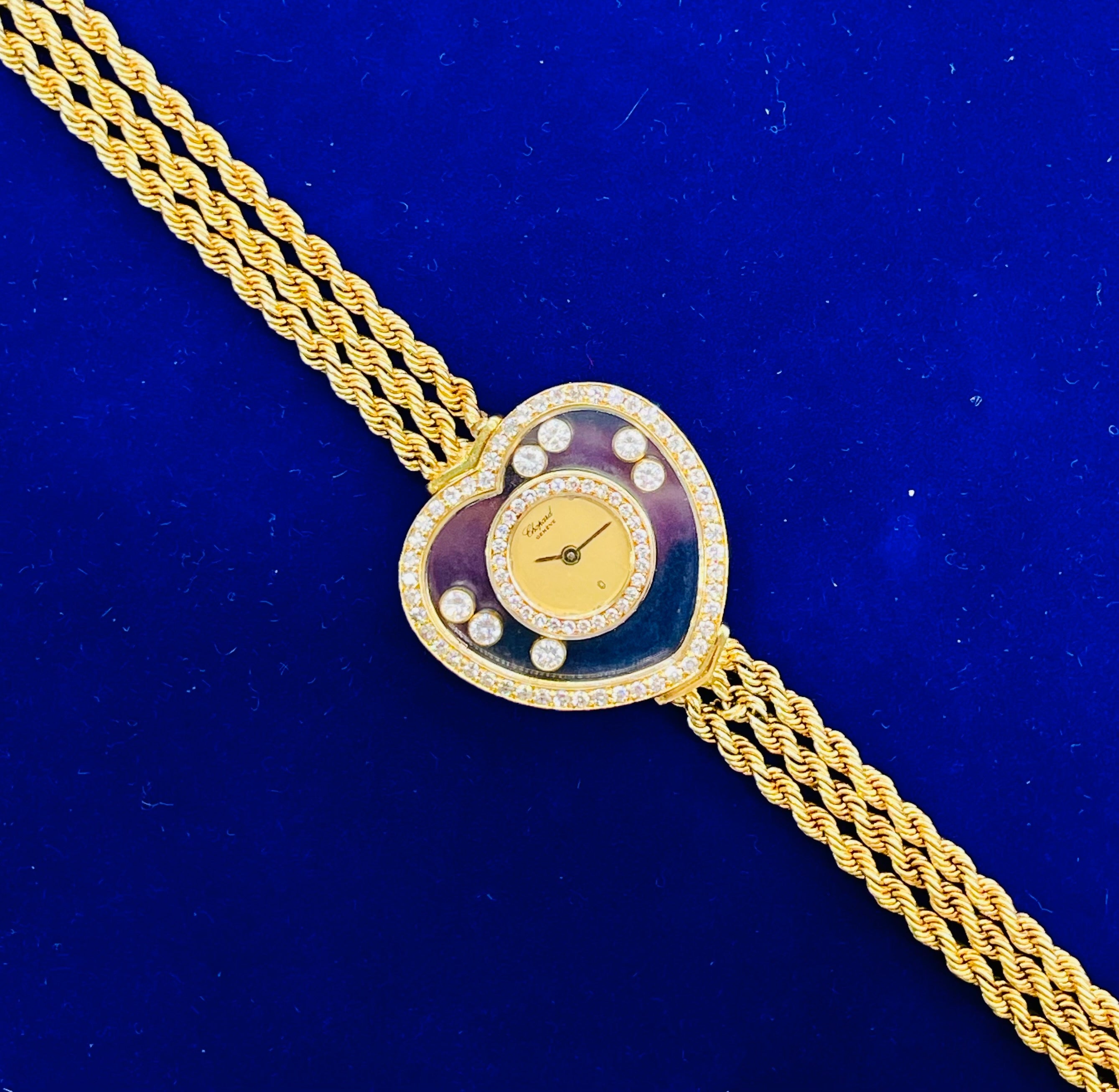 18K YELLOW GOLD LADIES CHOPARD GENEVE HAPPY DIAMONDS WRIST WATCH