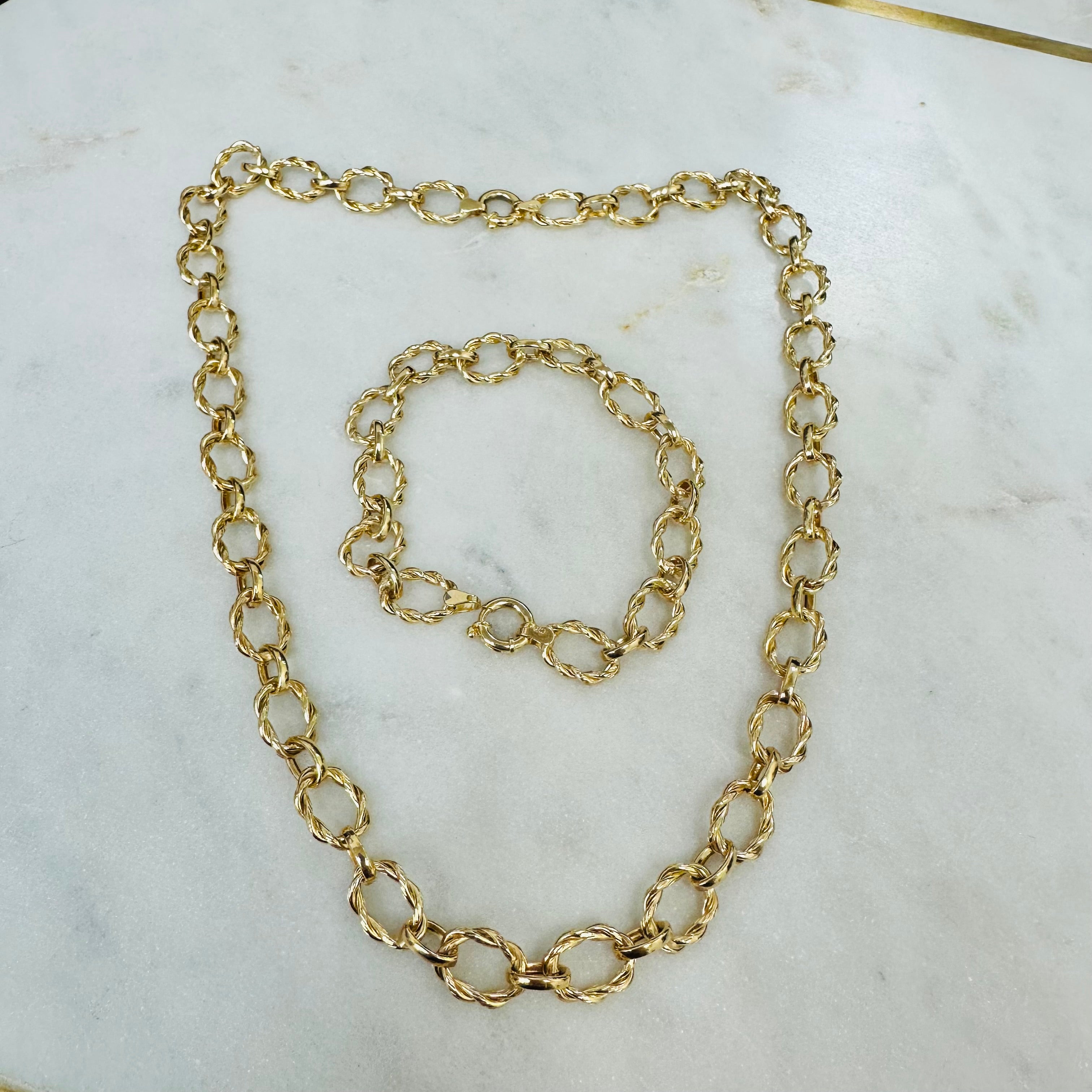 14K Yellow Gold Fancy Textured Links Set