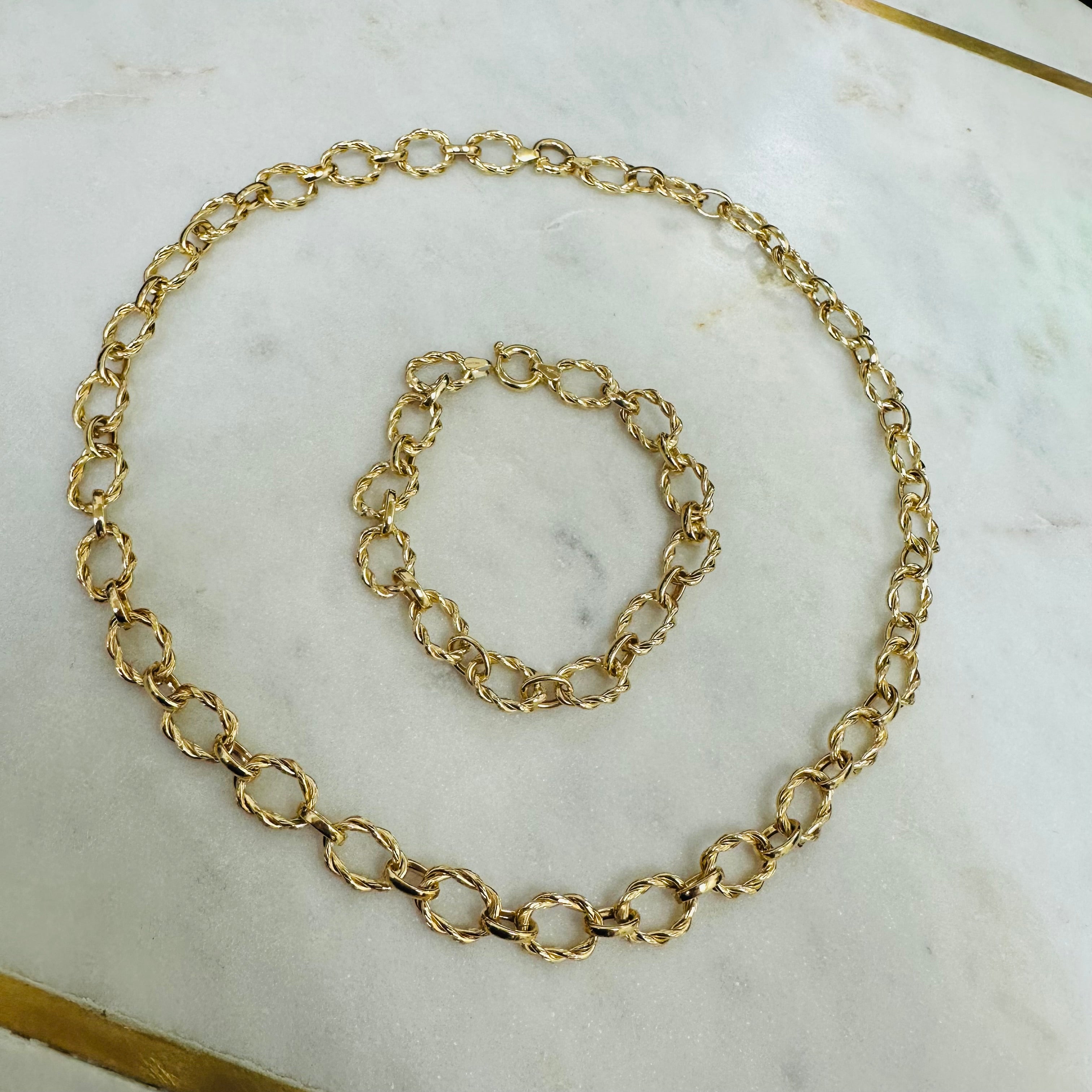 14K Yellow Gold Fancy Textured Links Set