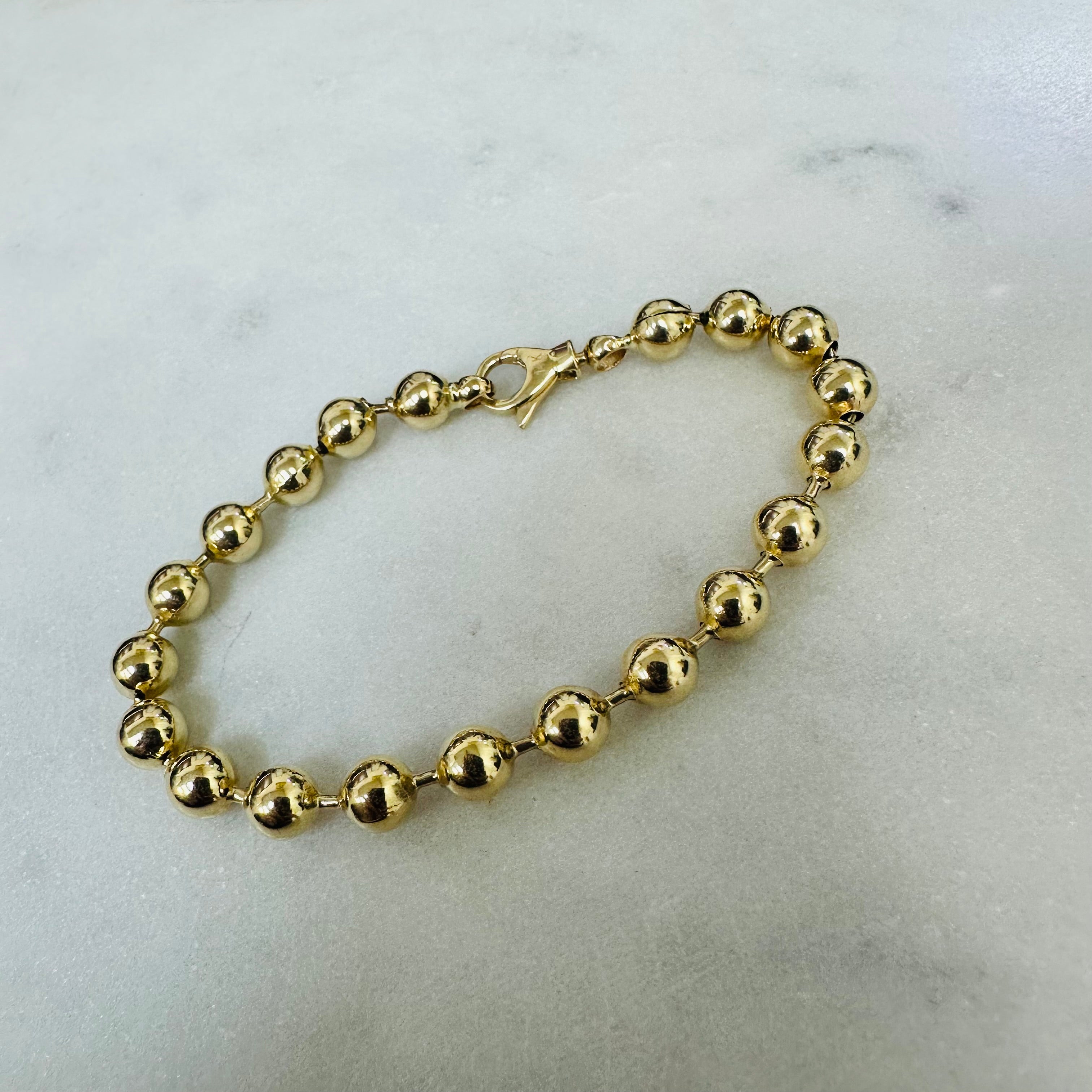 14K Yellow Gold Ball Link Bracelet 5.6mm 7"