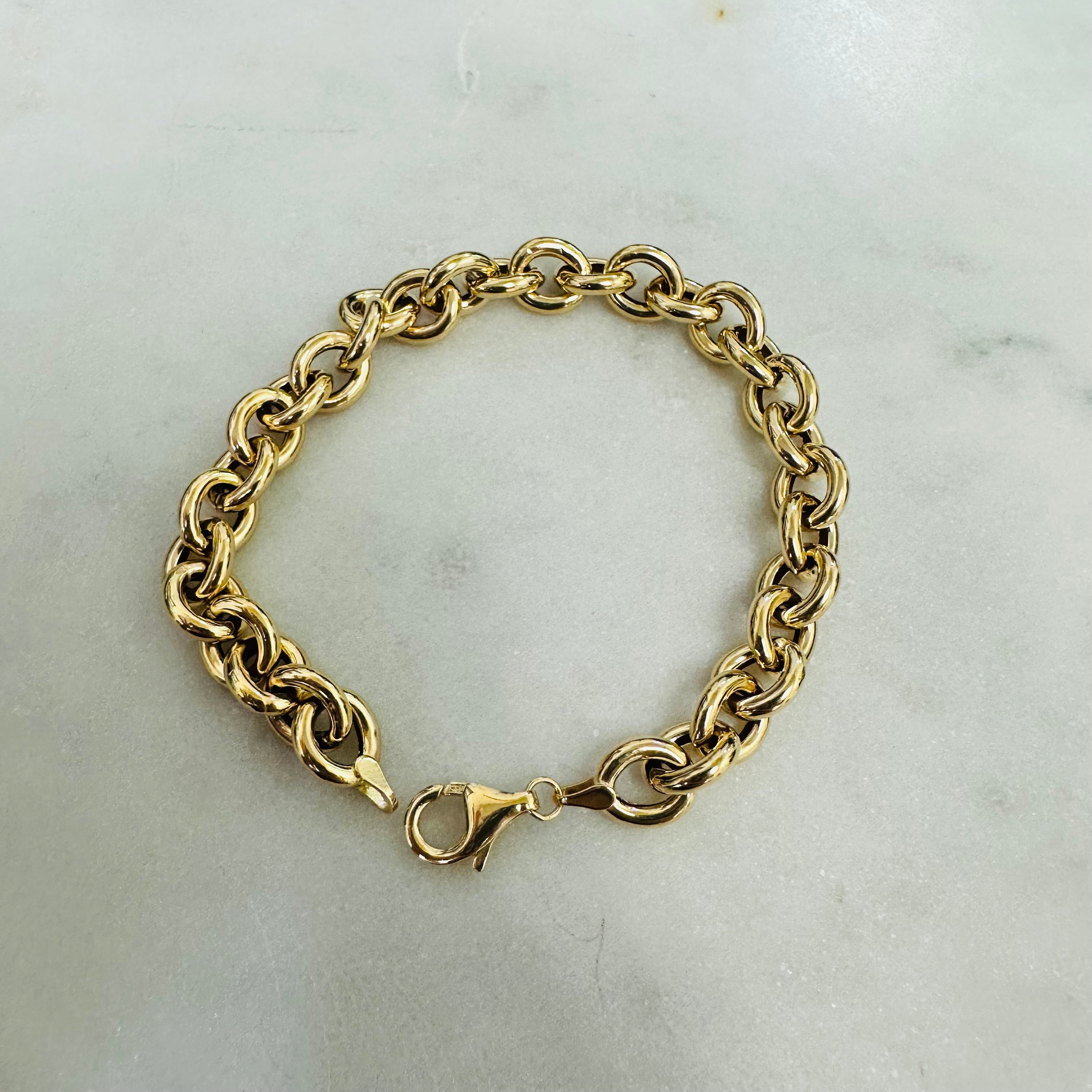 14K Yellow Gold Rolo Bracelet 8.1mm 7.5"