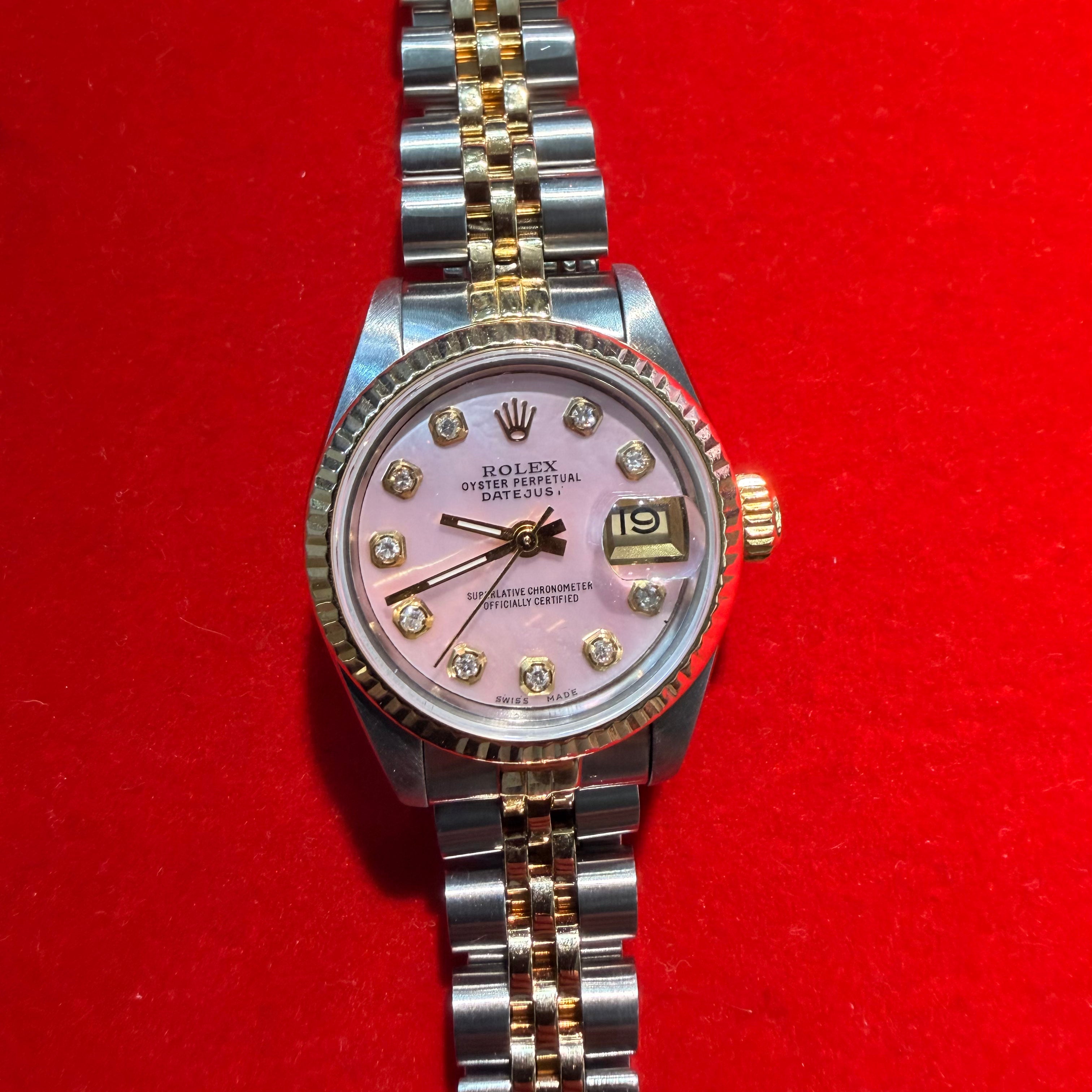 Vintage Stainless Steel and 18K Gold 26MM Oyster Perpetual Datejust Rolex Watch 7" With Papers