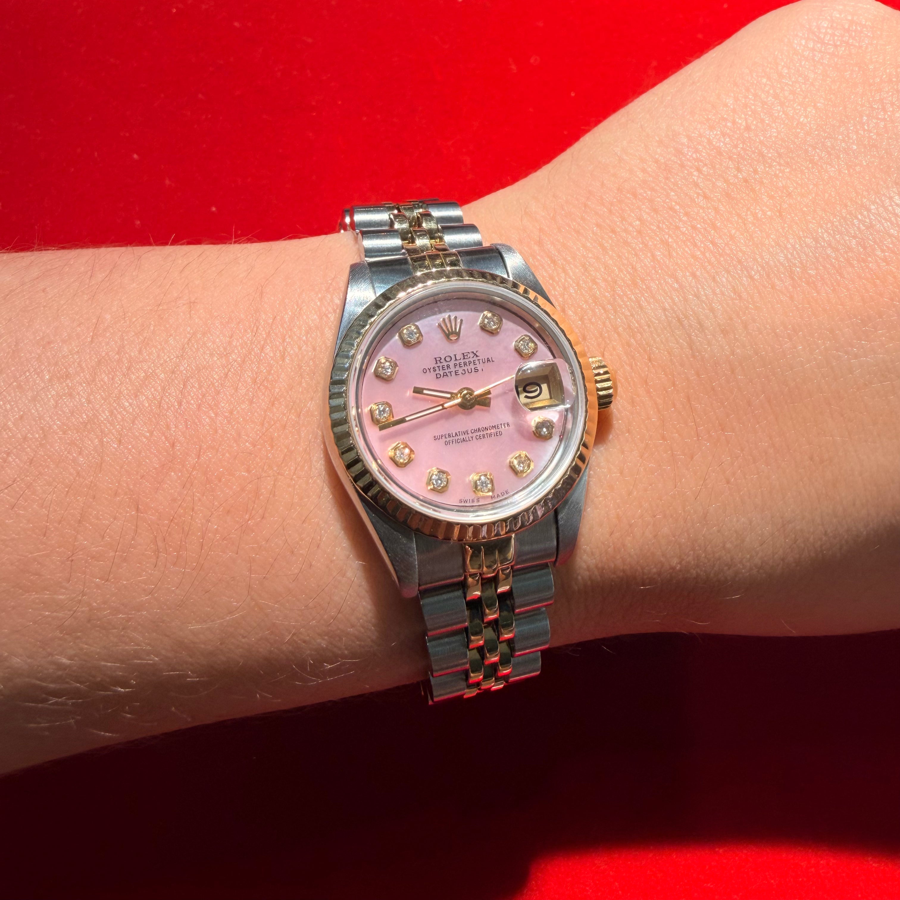 Vintage Stainless Steel and 18K Gold 26MM Oyster Perpetual Datejust Rolex Watch 7" With Papers