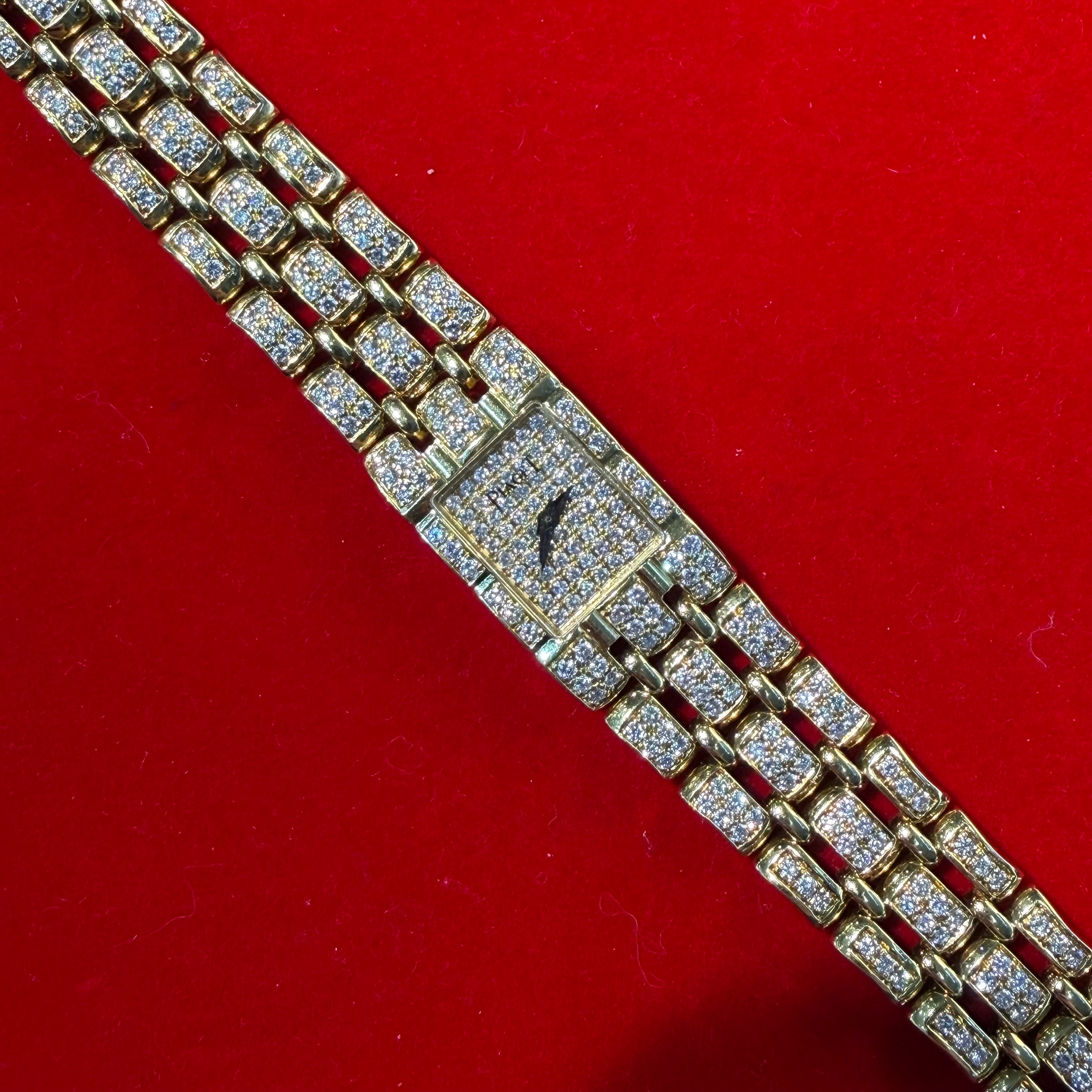 Piaget Polo Quartz 18k Yellow Gold Pave Diamond Mini Ladies Watch