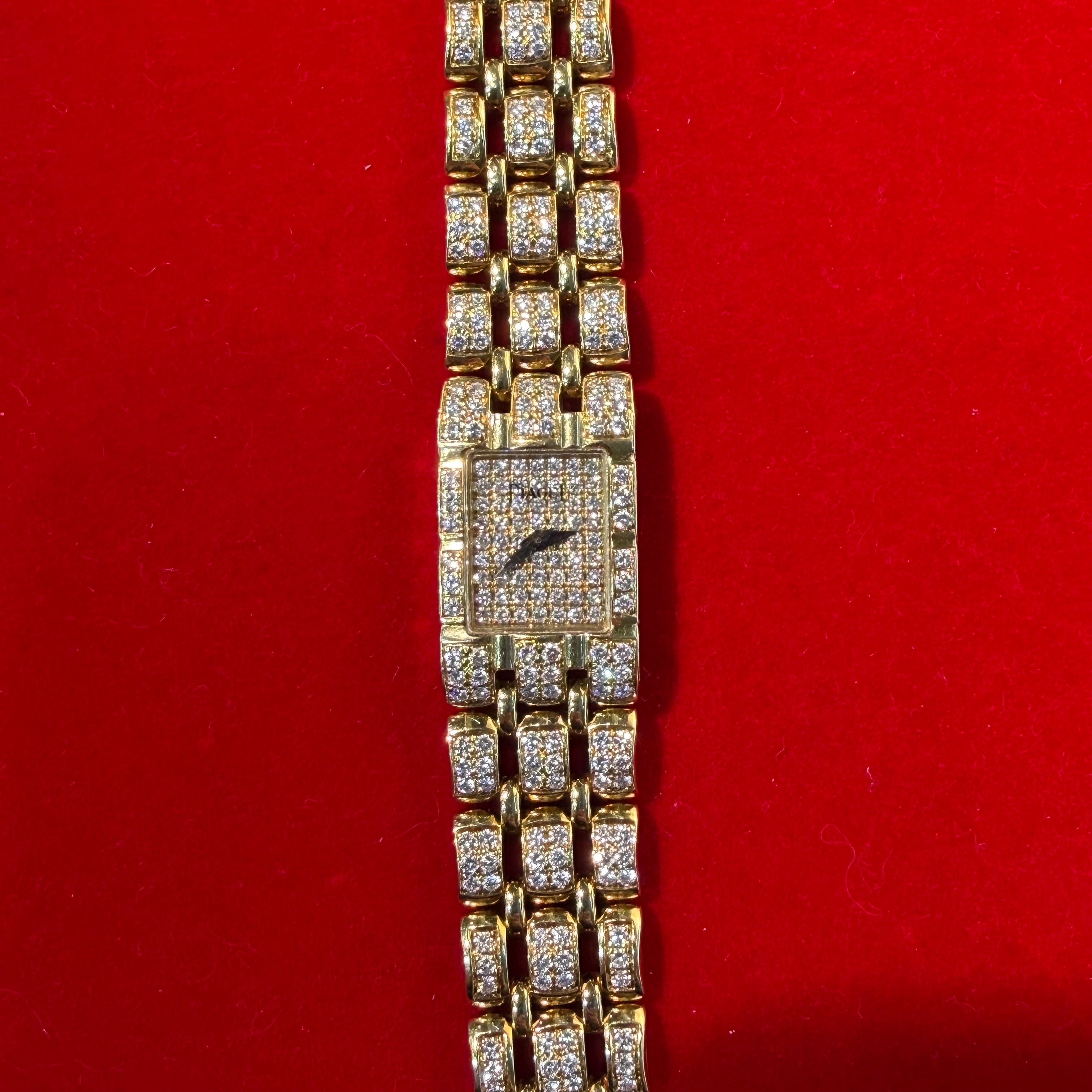 Piaget Polo Quartz 18k Yellow Gold Pave Diamond Mini Ladies Watch