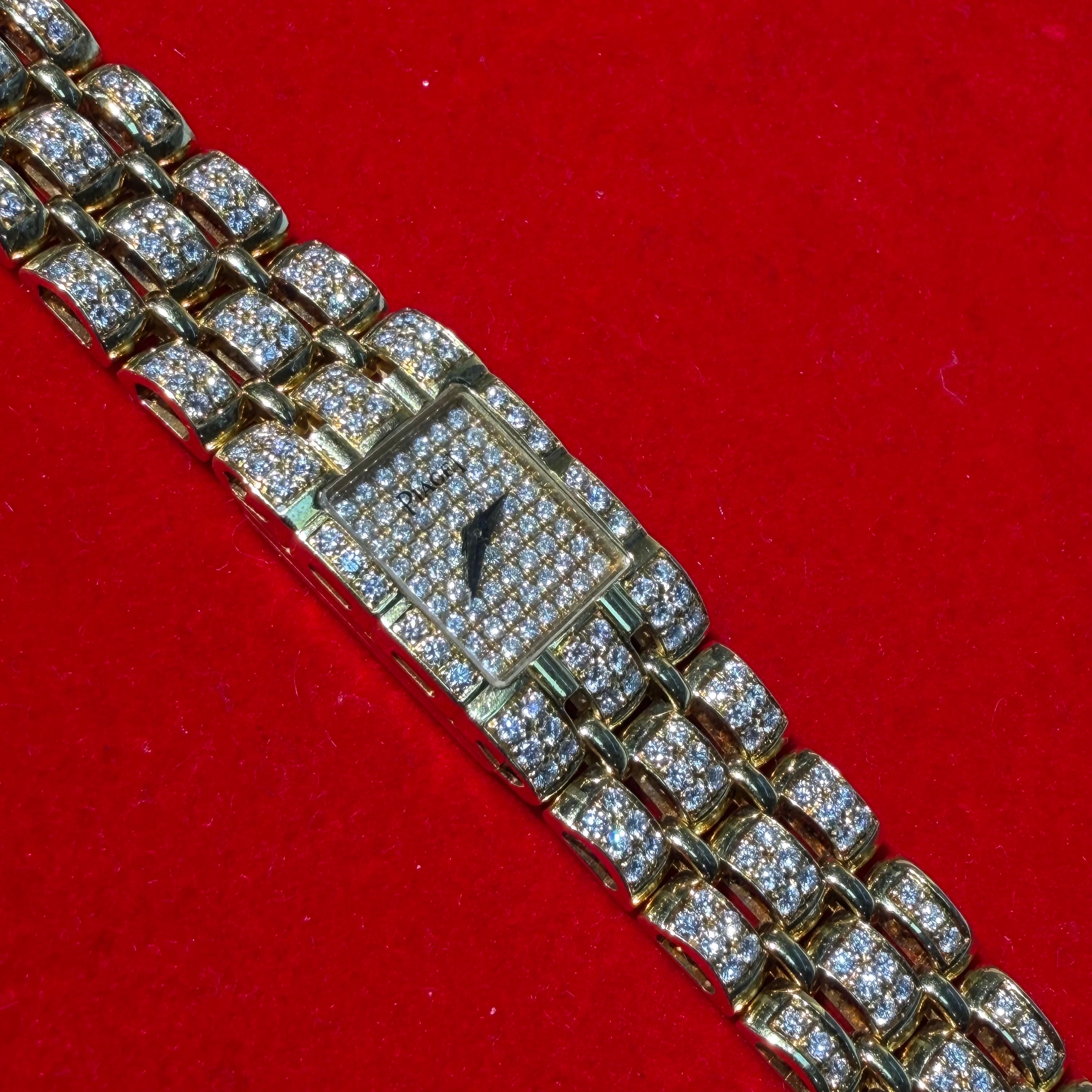 Piaget Polo Quartz 18k Yellow Gold Pave Diamond Mini Ladies Watch