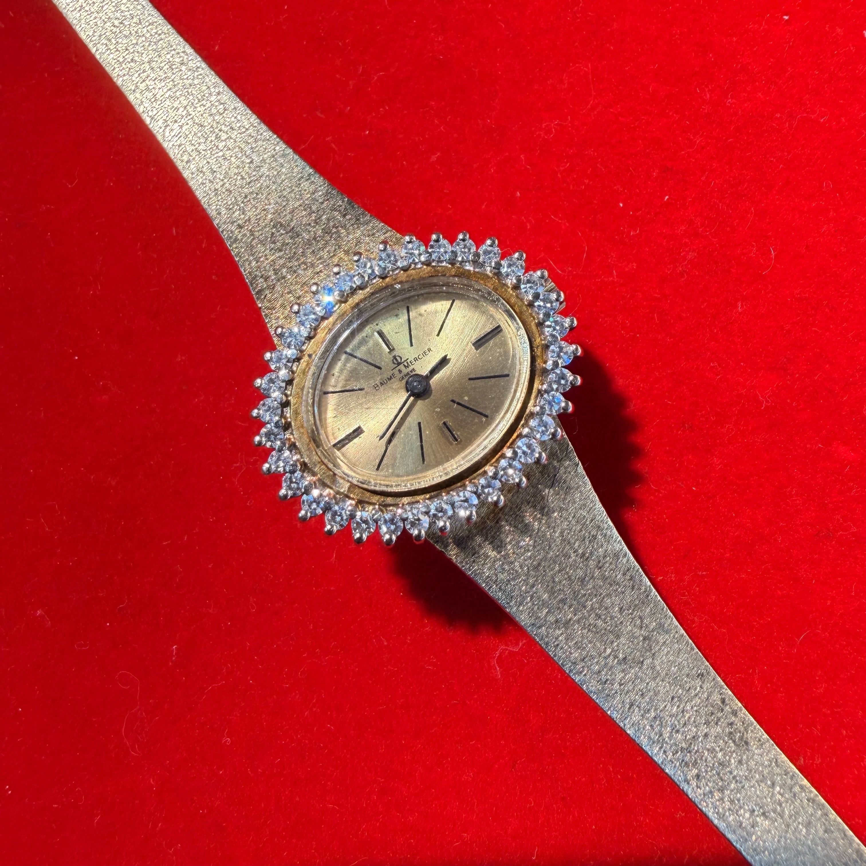 Baume & Mercier 14K Yellow Gold Diamond Watch 6.5"